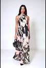 Religion Black Anja Halterneck Maxi Dress With Sash Neck Tie In Soft Floral On Black Georgette