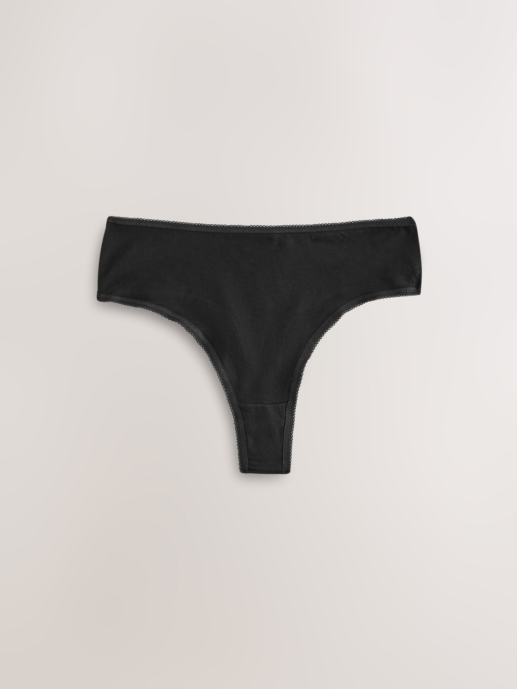 Black High Waisted Thong Cotton Rich Knickers 5 Pack
