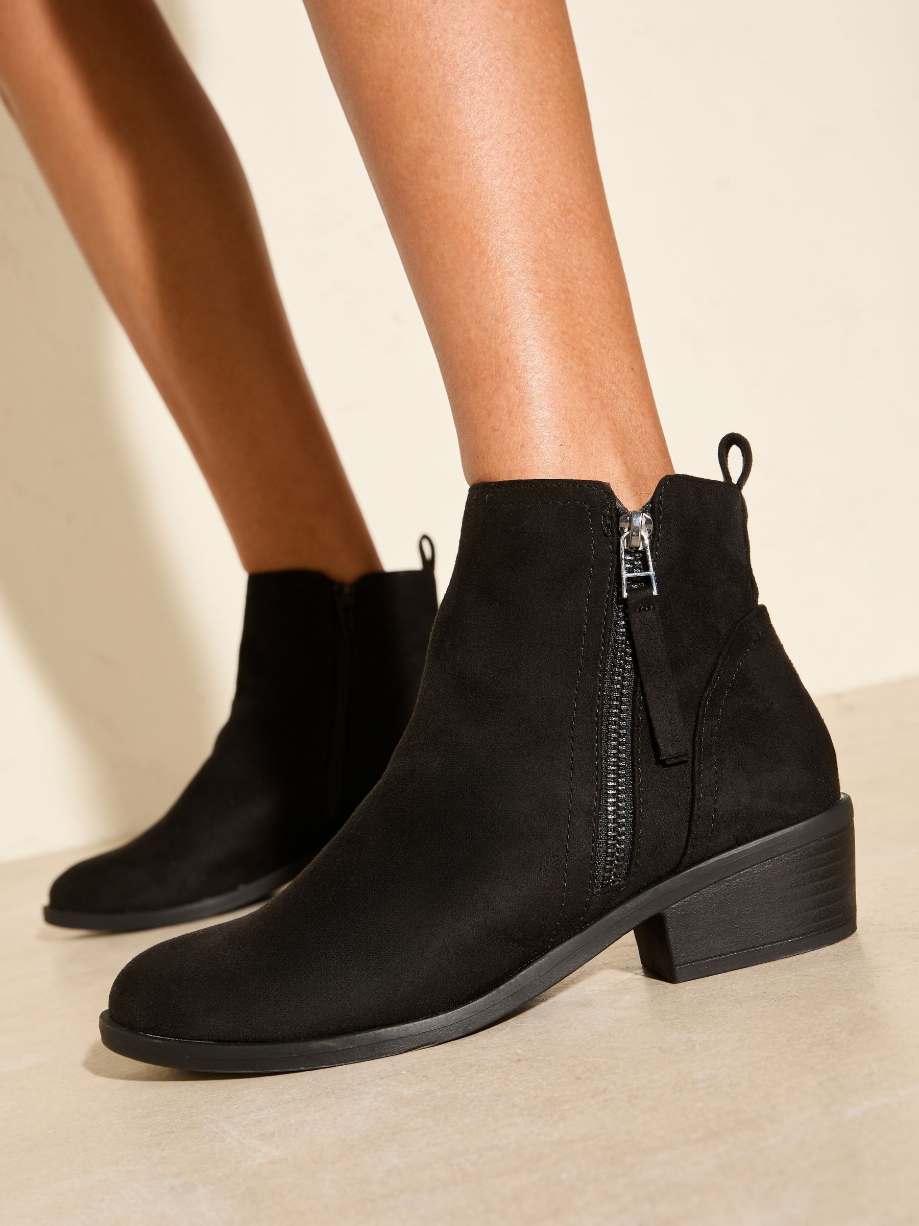 Friends Like These Black Standard fit Mid Block Heel Side Zip Faux Suede Cuban Boots