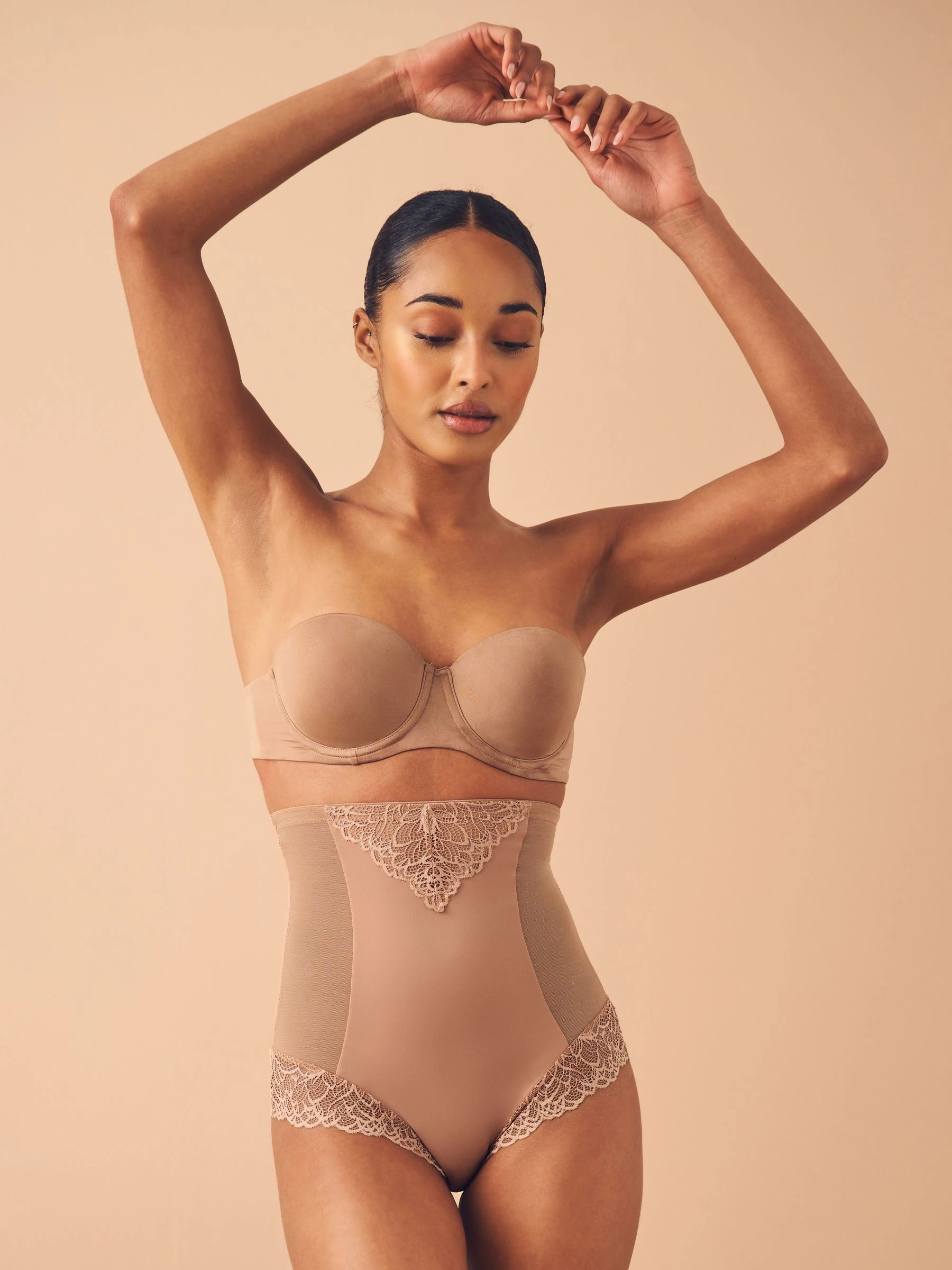 Neutral/Tan Brown Super High Waist Briefs Firm Tummy Control Shaping Briefs