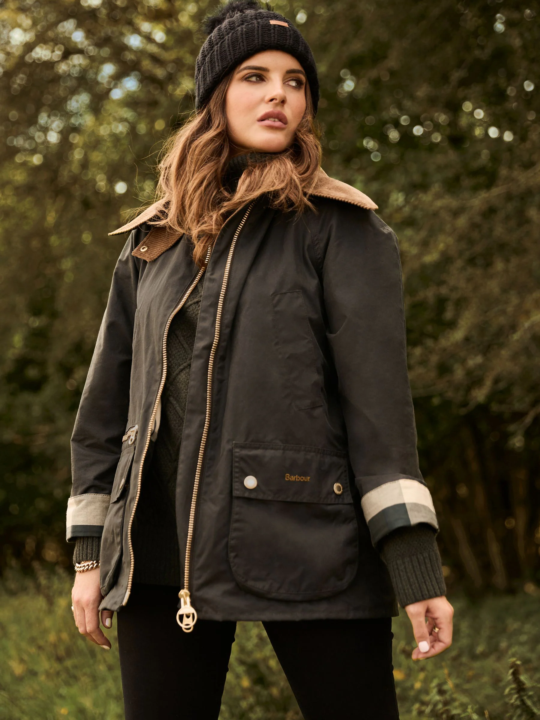 Barbour® Black Saltburn Pom Beanie Hat