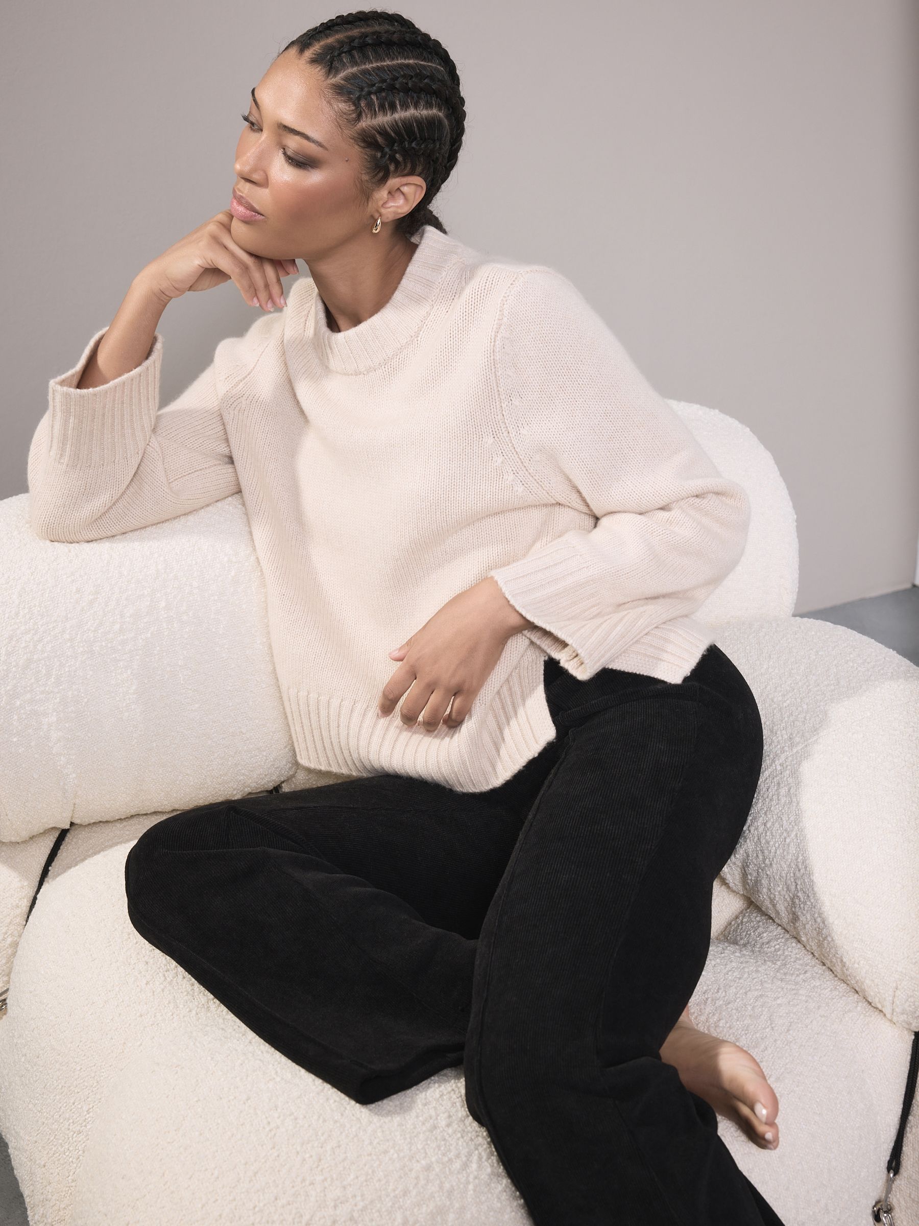 Black Smoothing Corduroy Bootcut Trousers