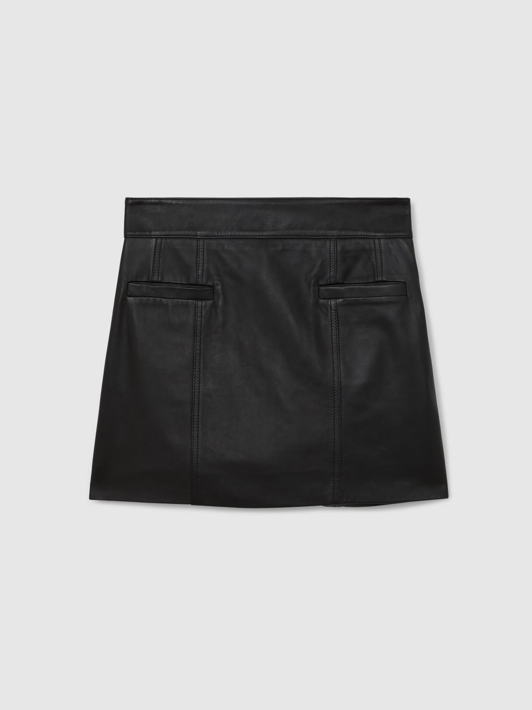 Reiss Black Seema Leather Welt-Pocket Mini Skirt