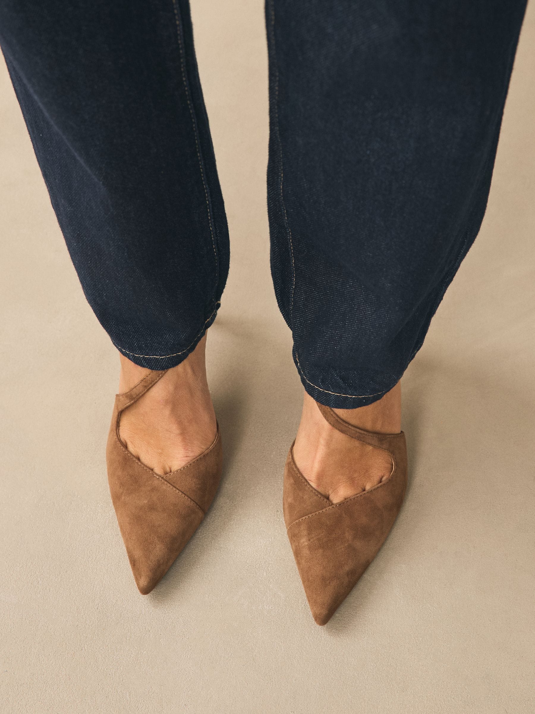 Tan Brown Suede Premium Leather Asymmetric Court Heels