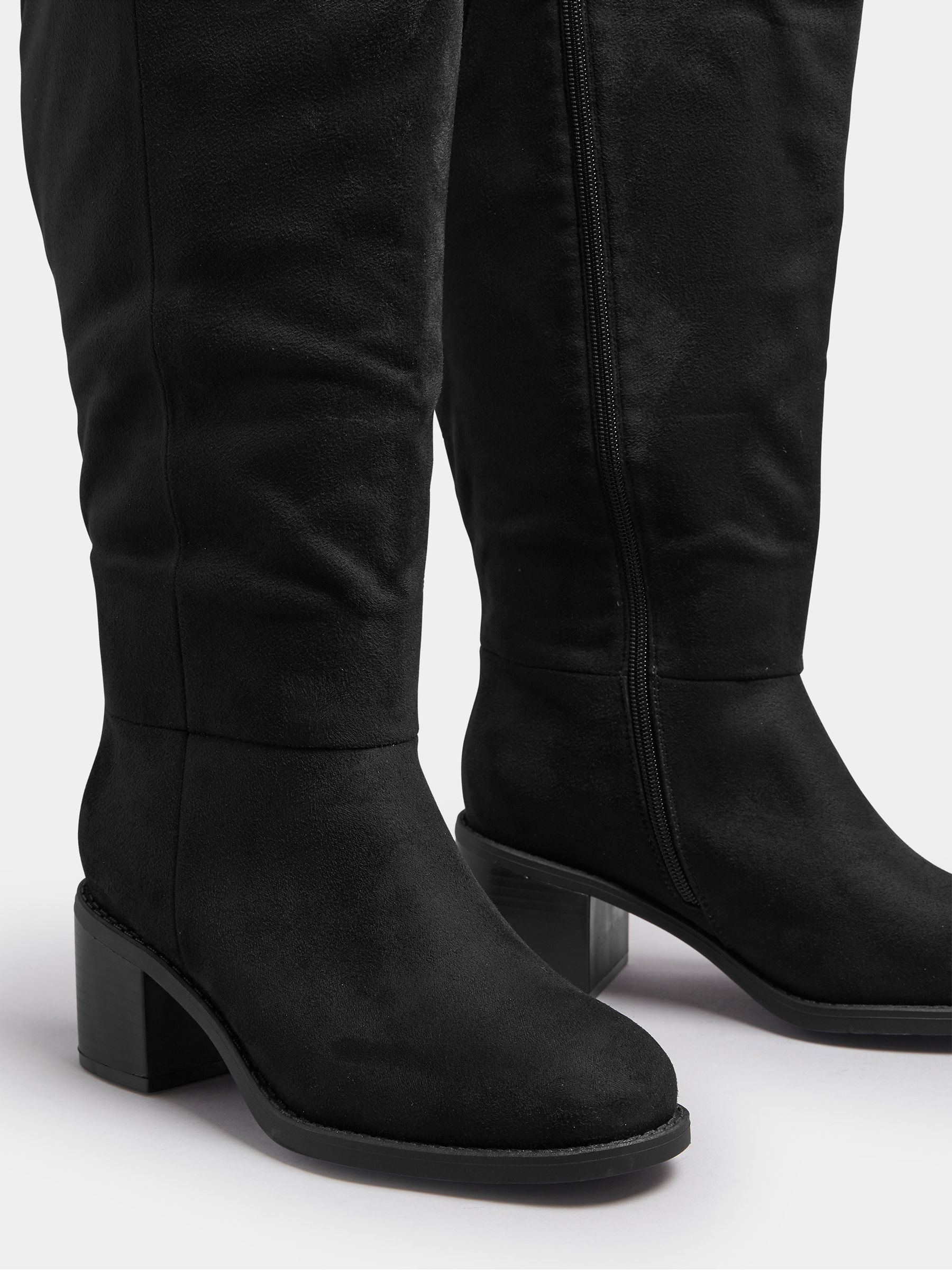 Yours Curve Black Extra Wide Fit Block Heel Knee High Boots