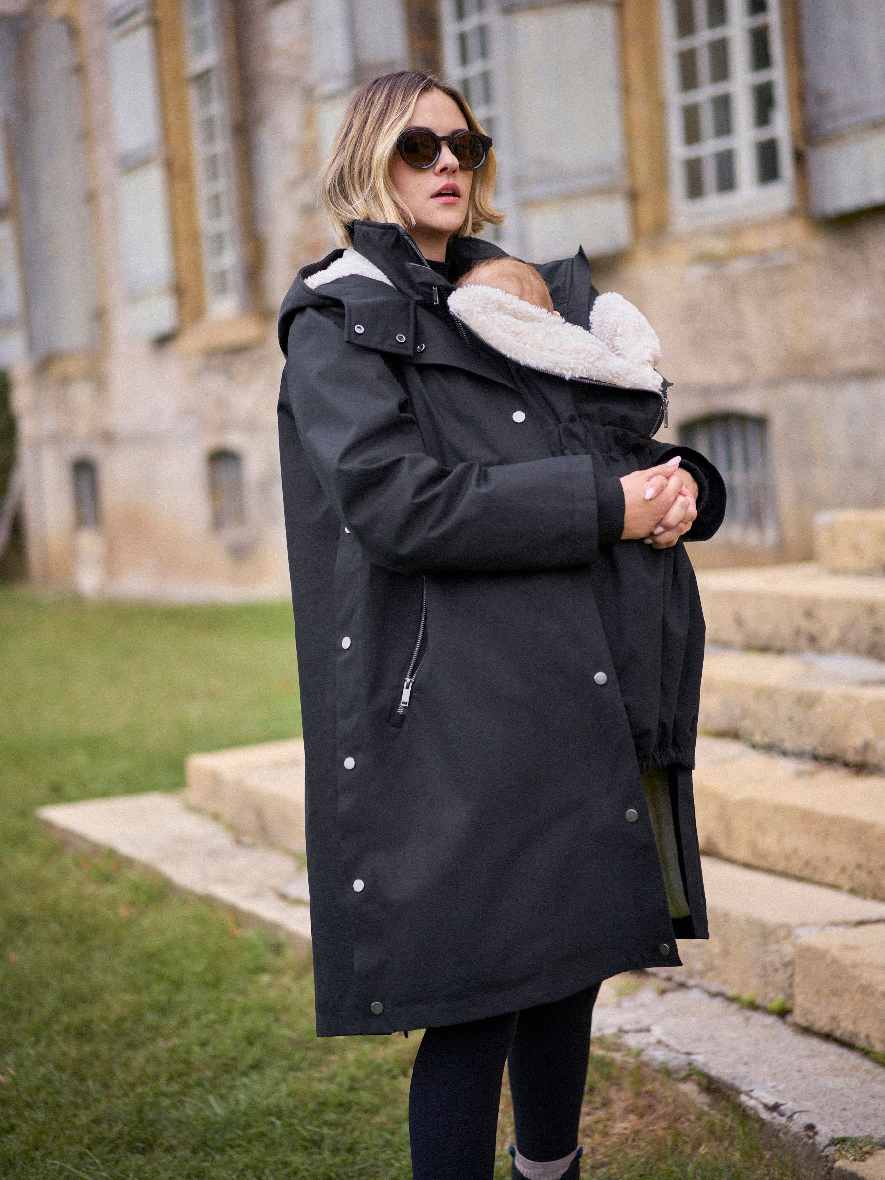 Seraphine Black 3 in 1 Maternity & Babywearing Parka with Borg Lining