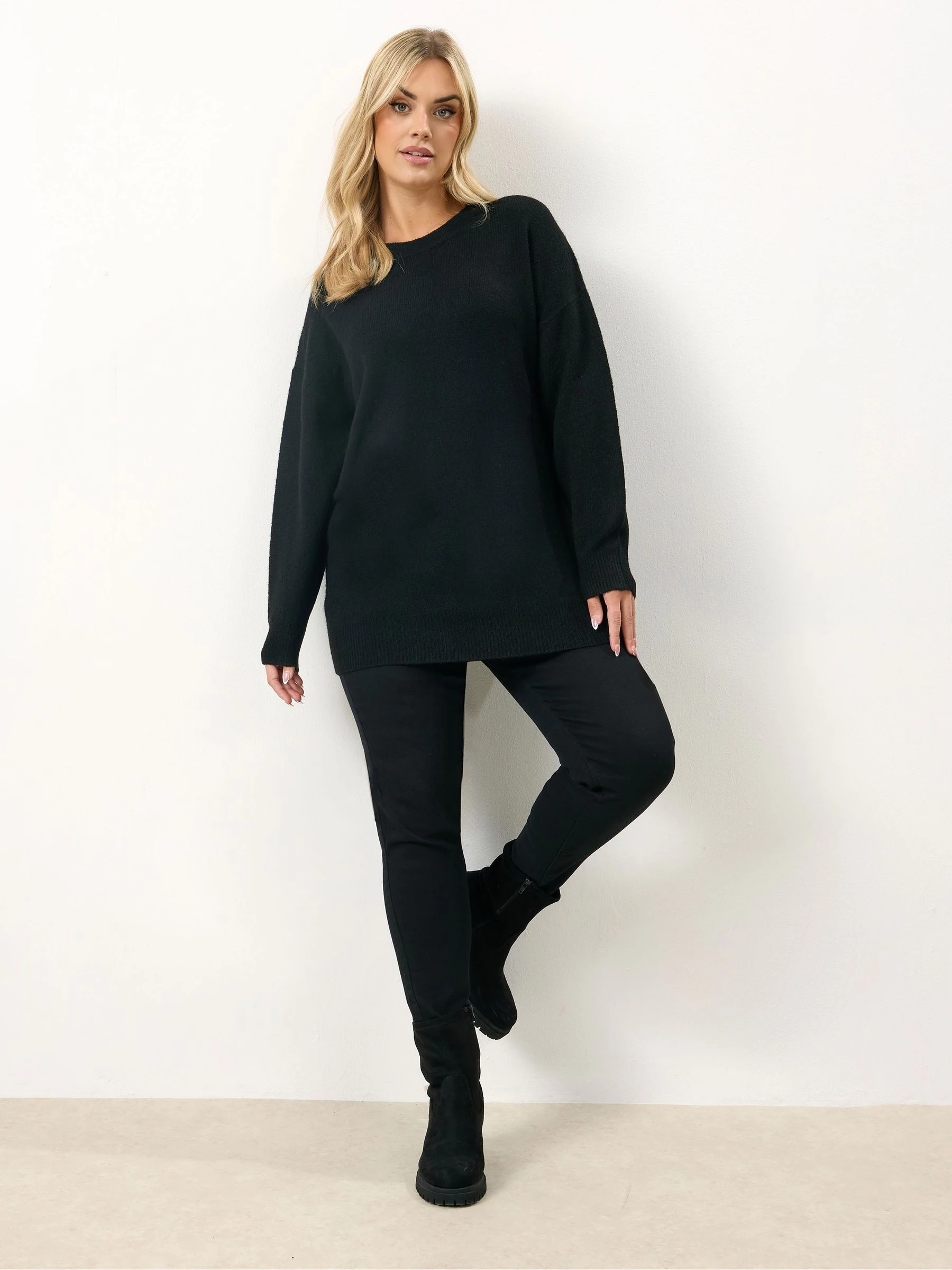 Yours Curve Black Crew Neck Soft Touch Jumper