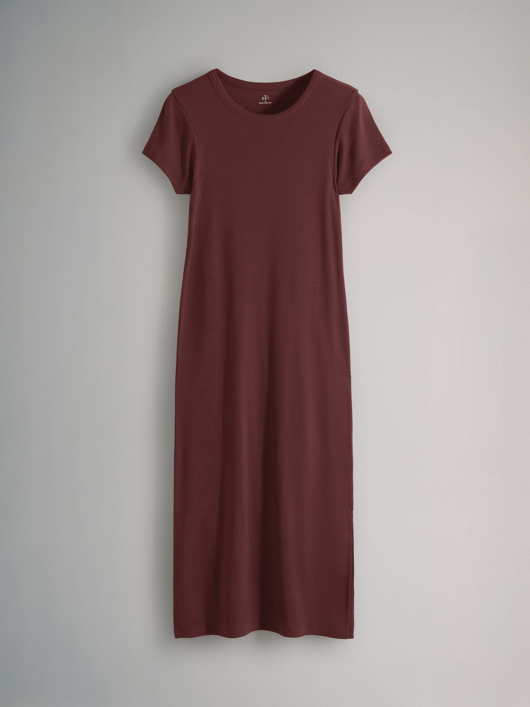 The Set 3 Pack Short Sleeve Ribbed Midi Dresses Black/Mauve Pink/Light Pink