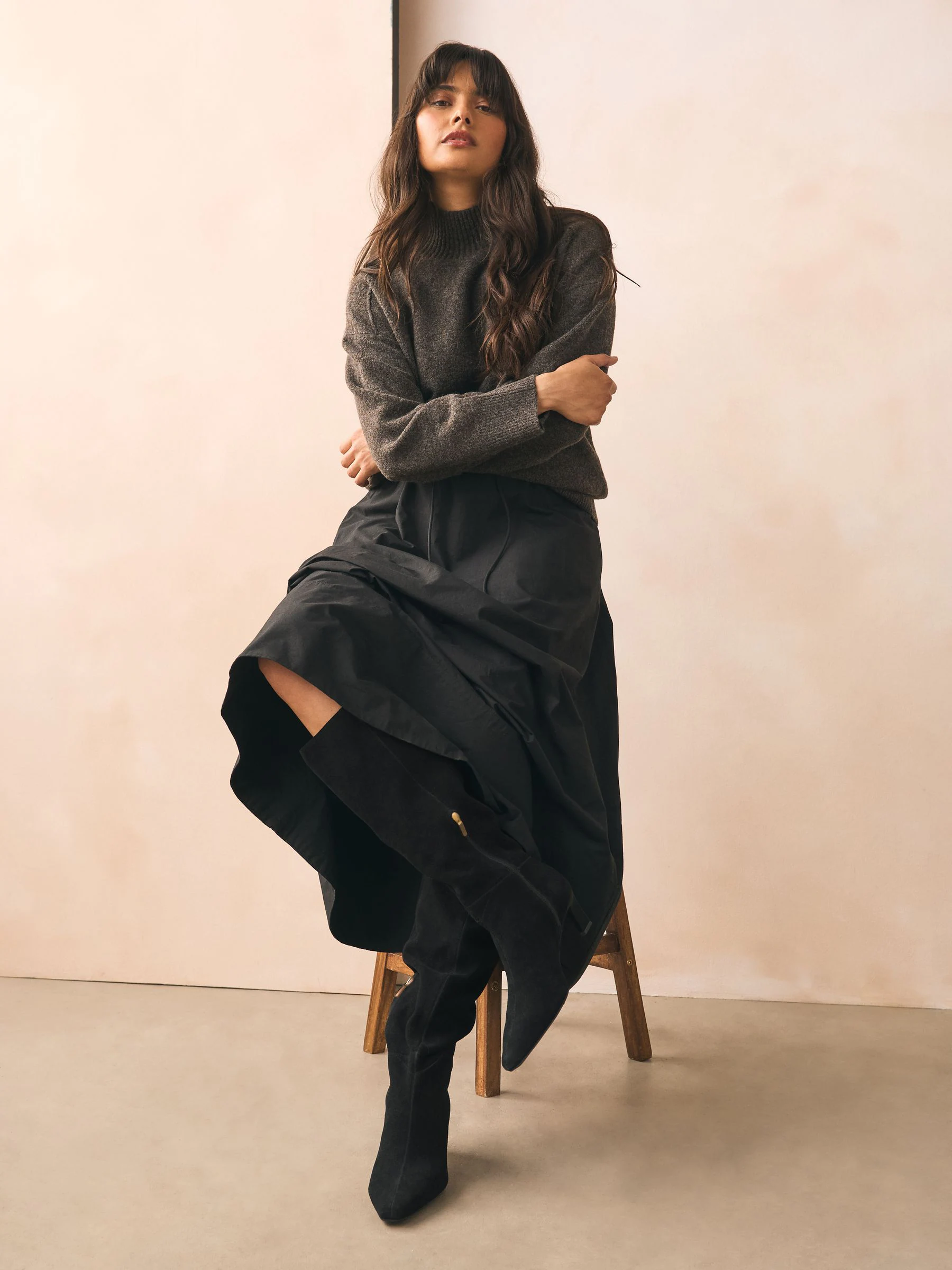 Black Suede Forever Comfort® Knee High Chisel Toe Heeled Boots