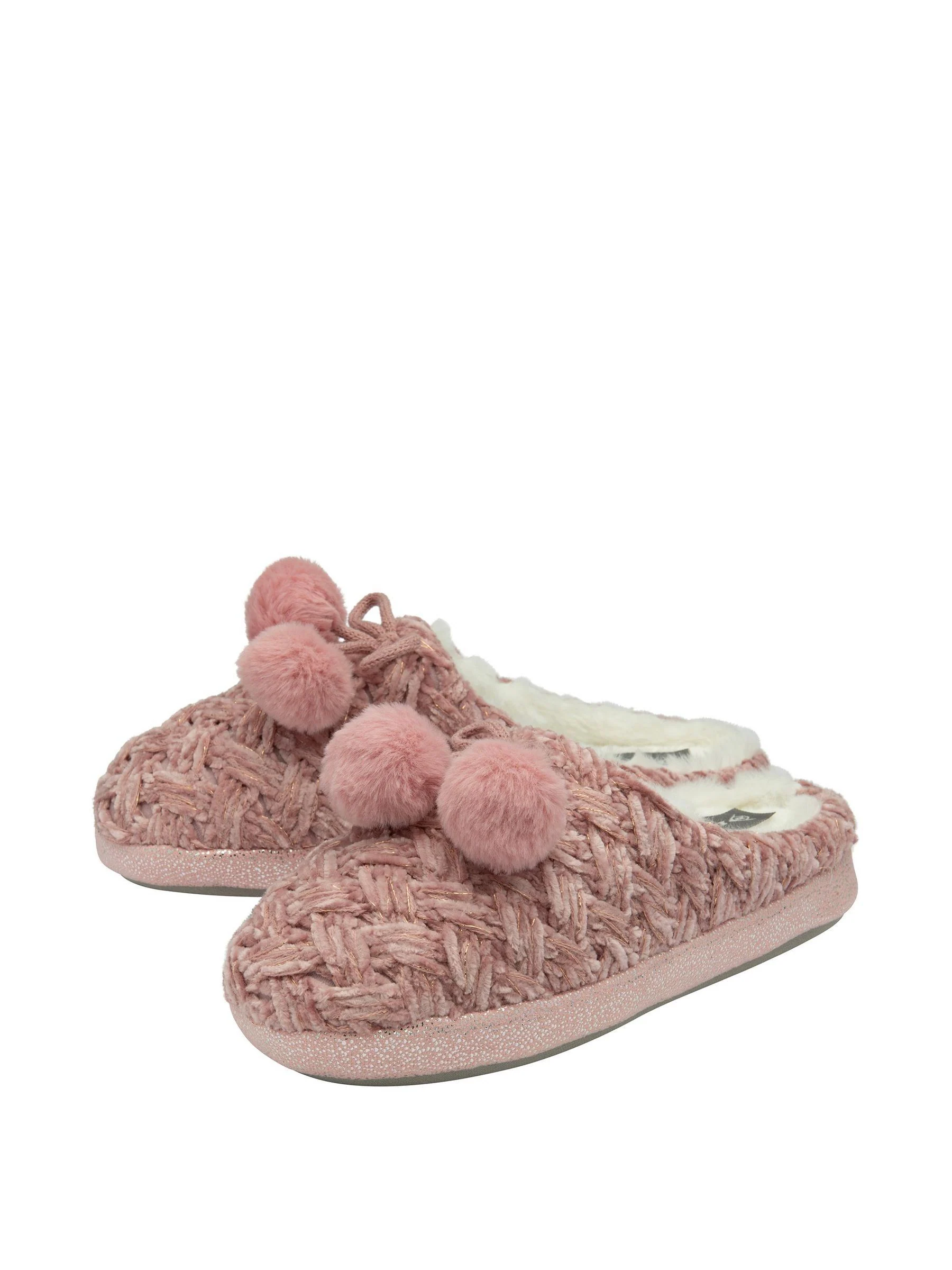 Dunlop Light Pink Ladies Knitted Closed Toe Mule Slippers