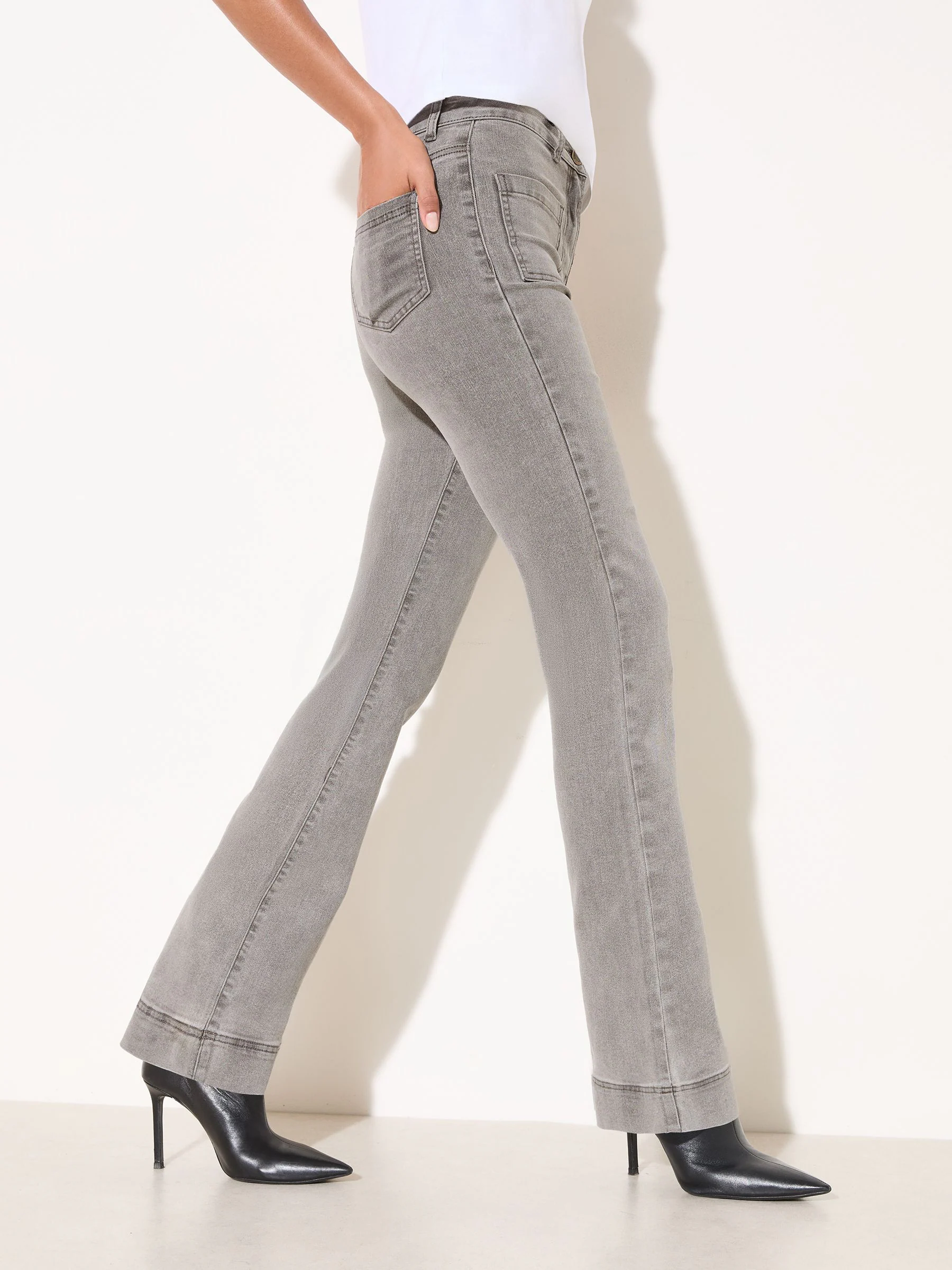 Friends Like These Light Grey High Waist Pocket Flare Jeans