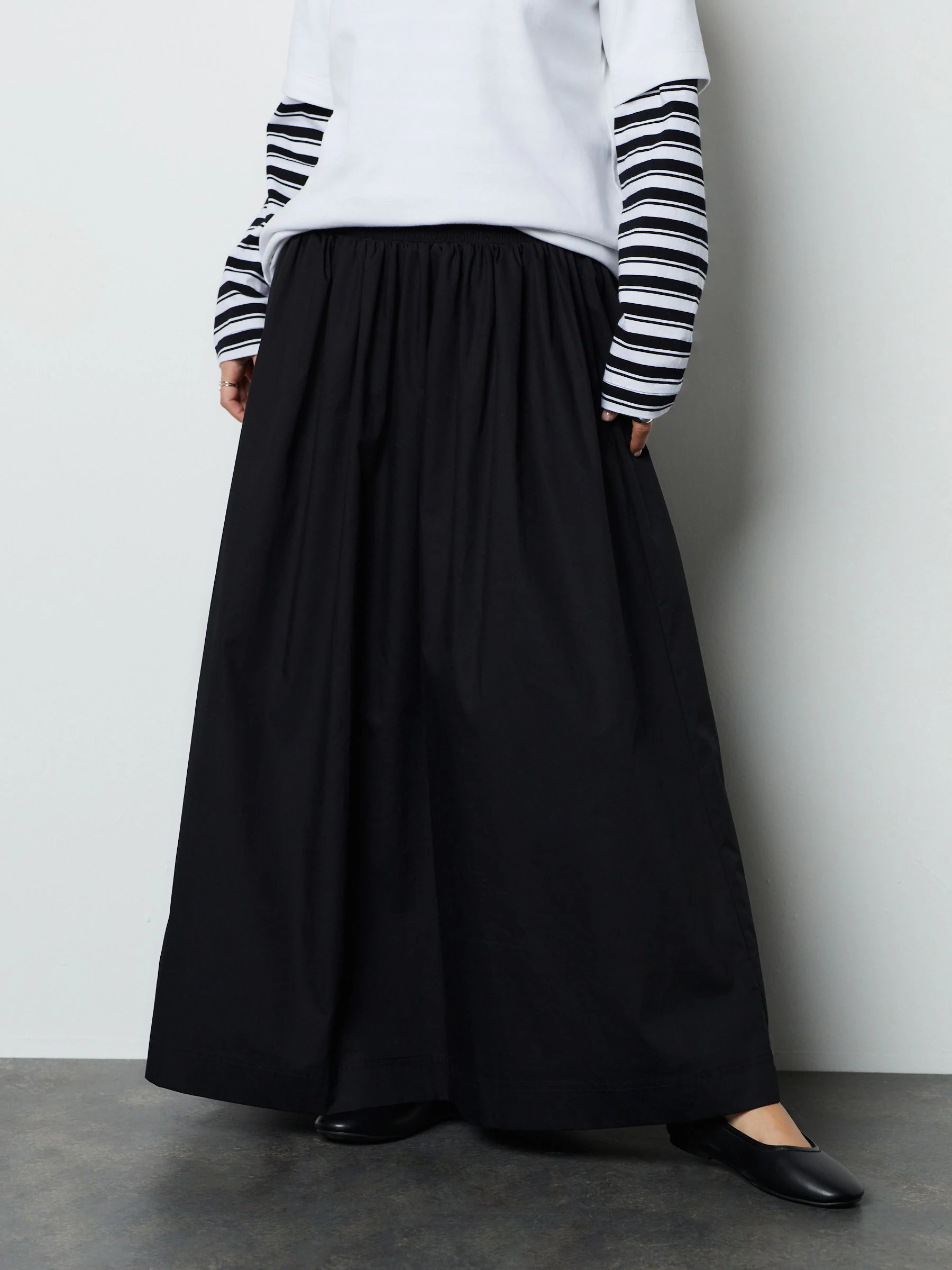 Black Shirred Maxi Skirt