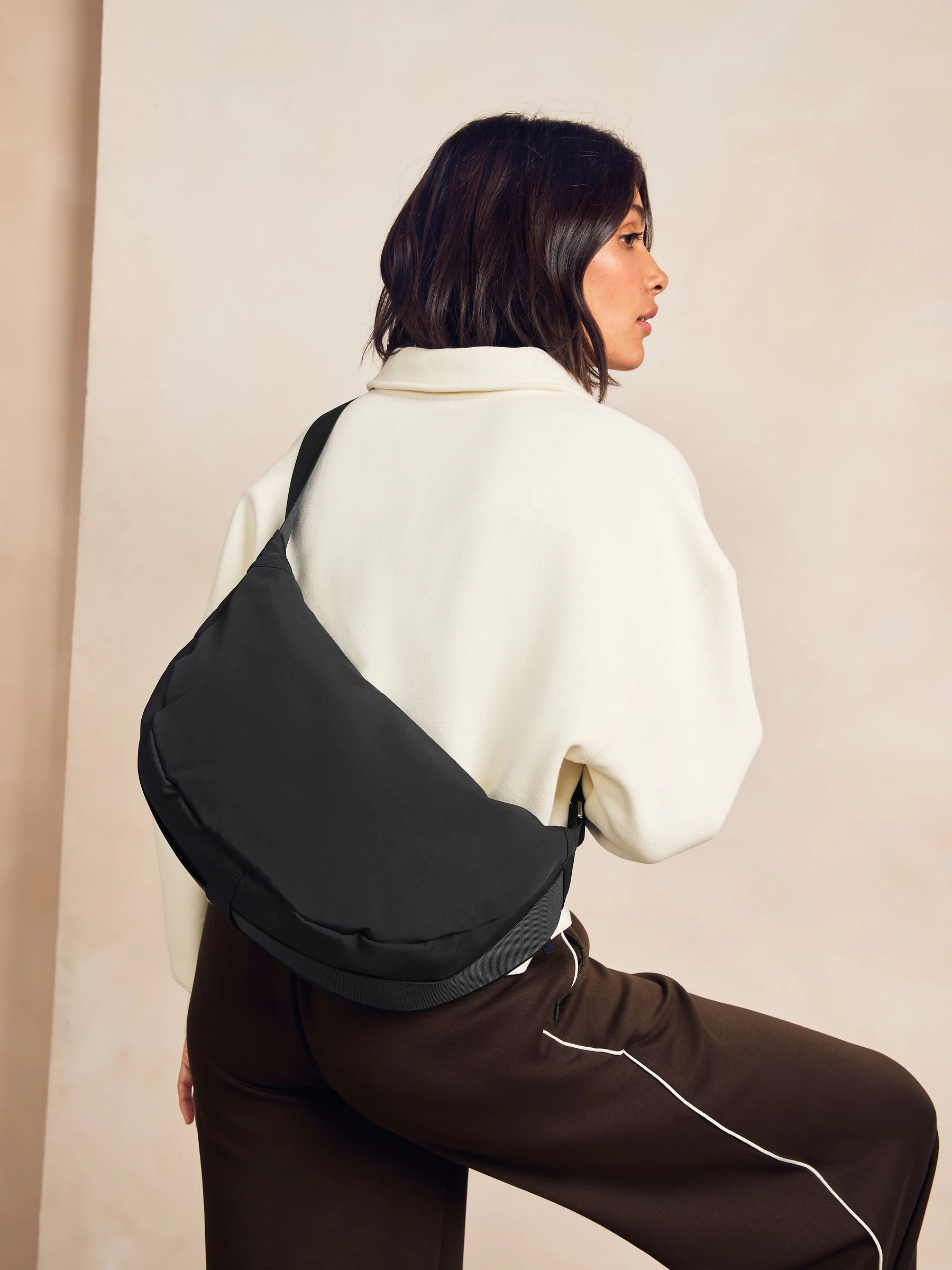 Black Large Nylon Sling Bag