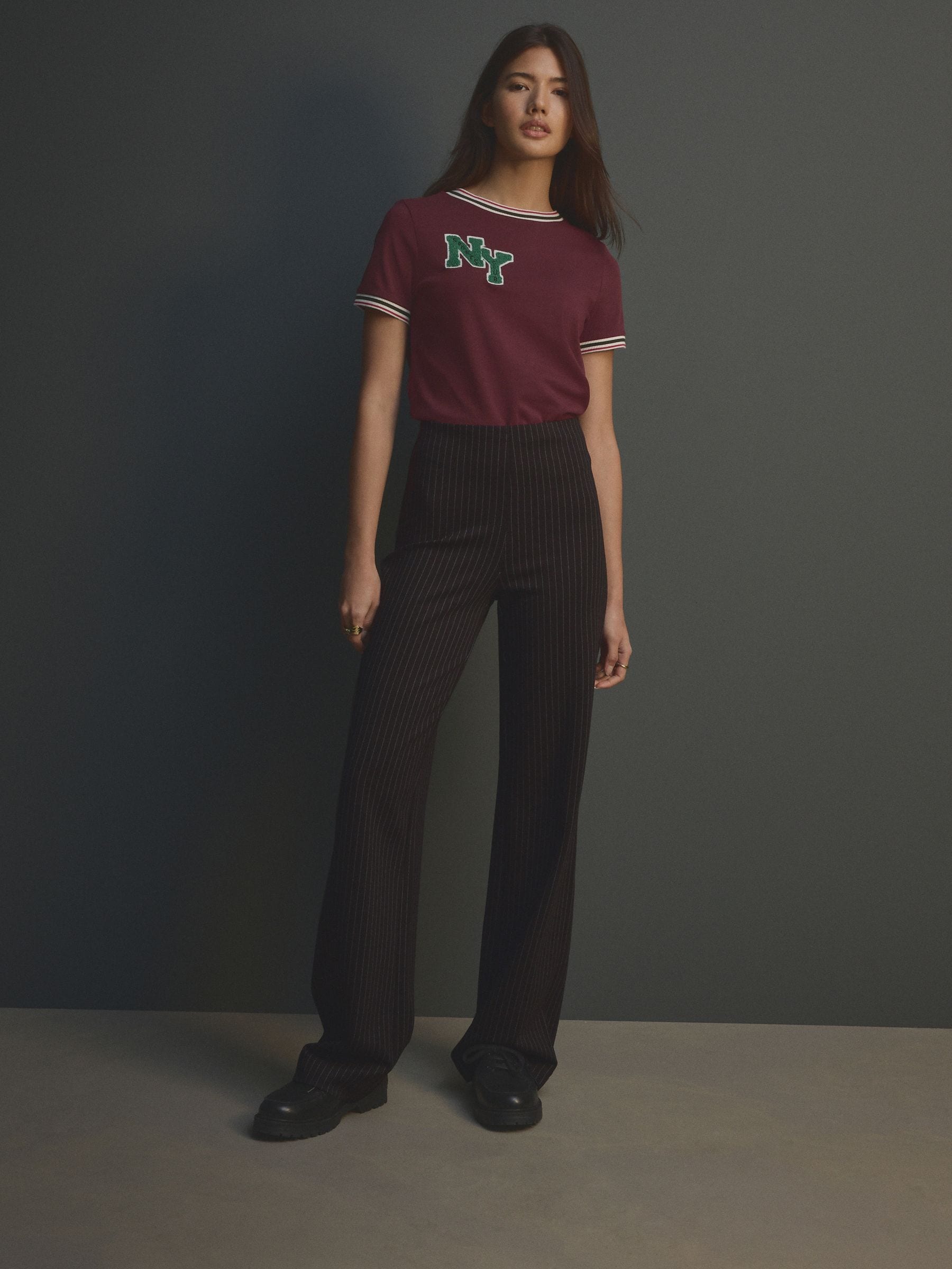 Black Pinstripe Smoothing Ponte Jersey Wide Leg Trousers