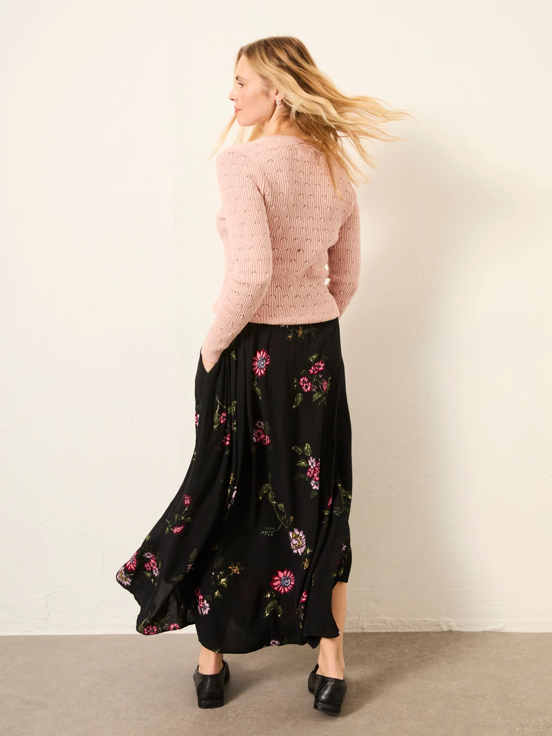 FatFace Willow Black Spring Floral Midi Skirt