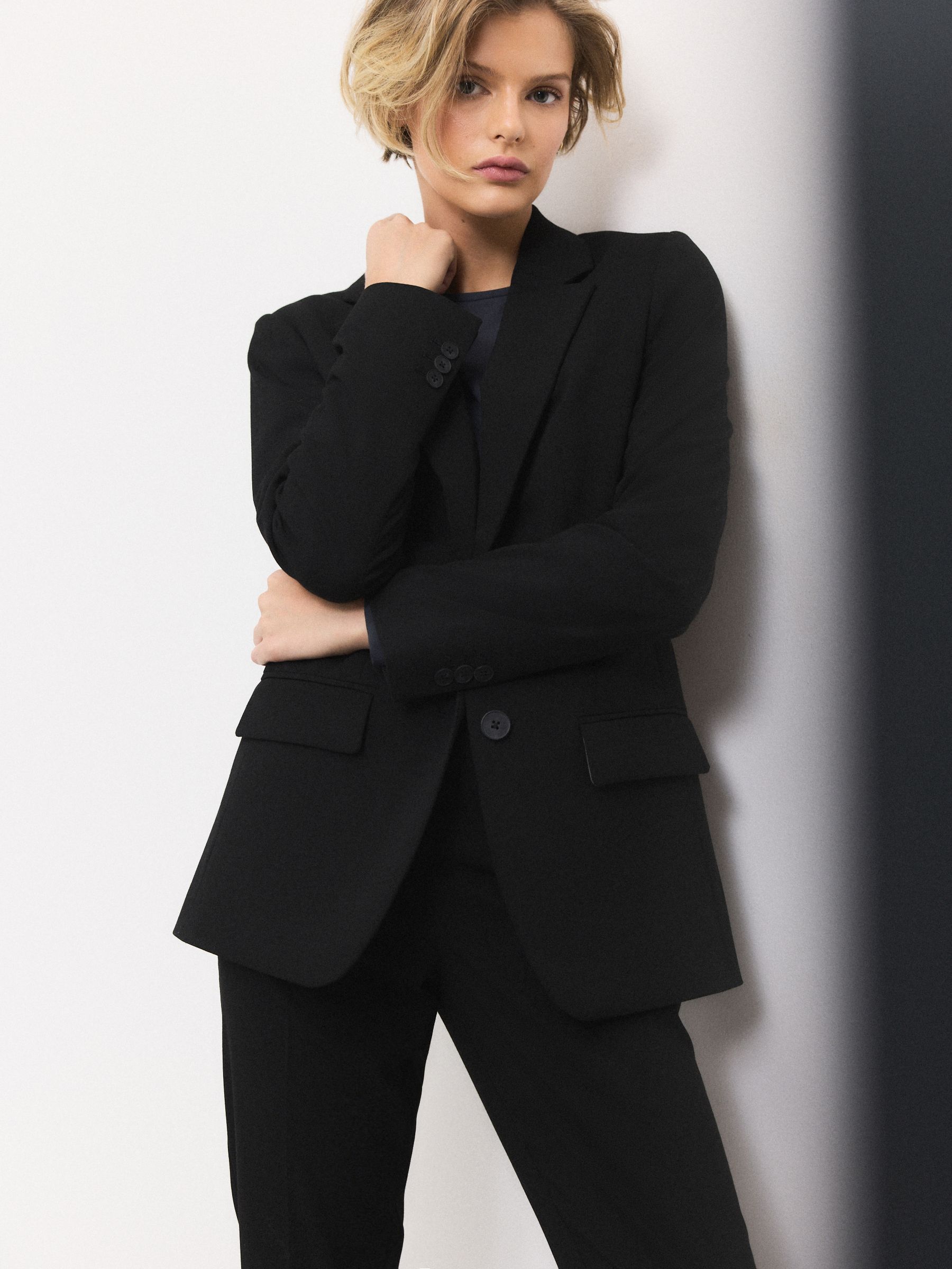 Black Tailored Single Breasted Blazer With Wool