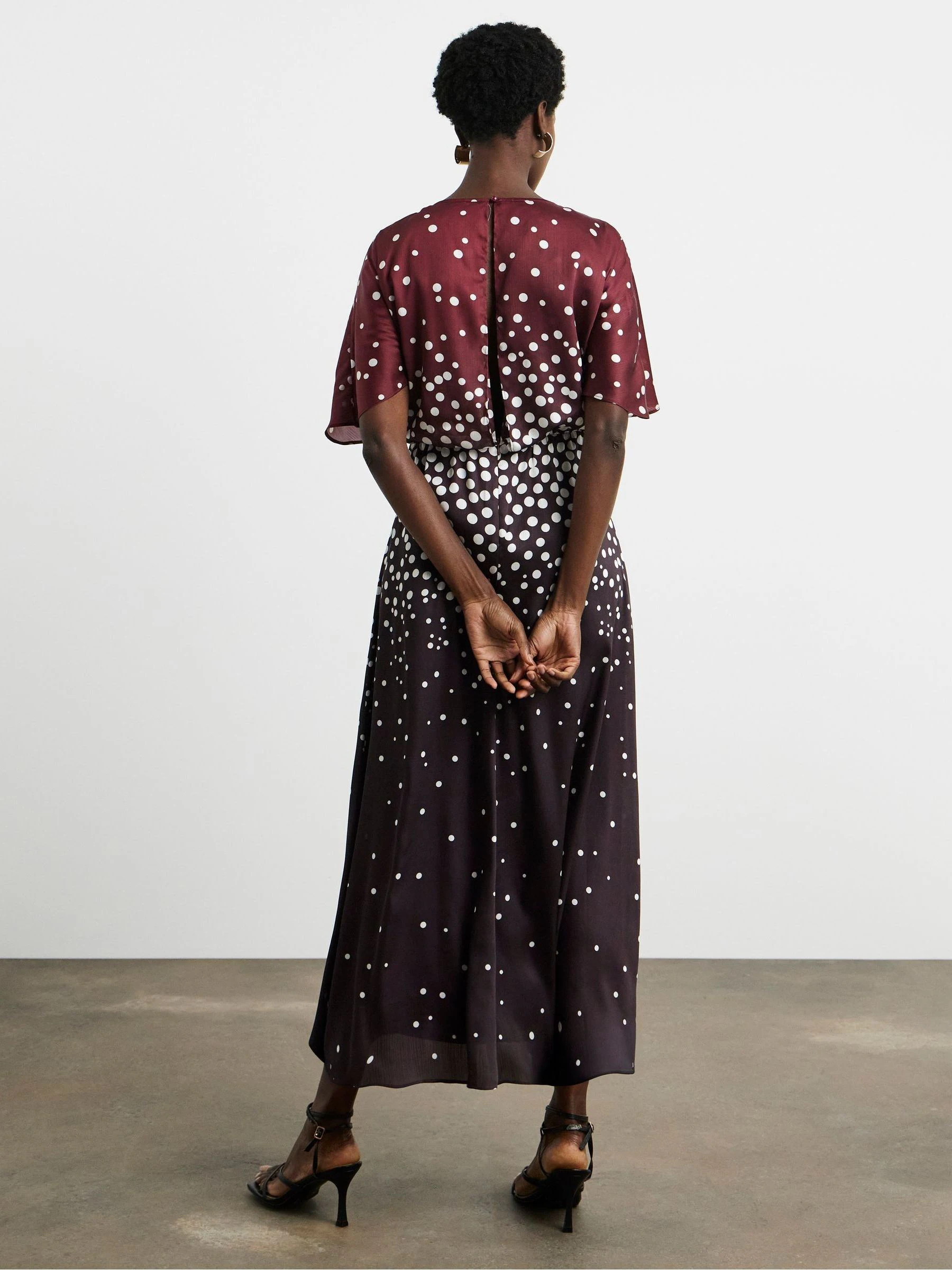 Joanna Hope Red Ombre Polka Dot Split Sleeve Maxi Dress