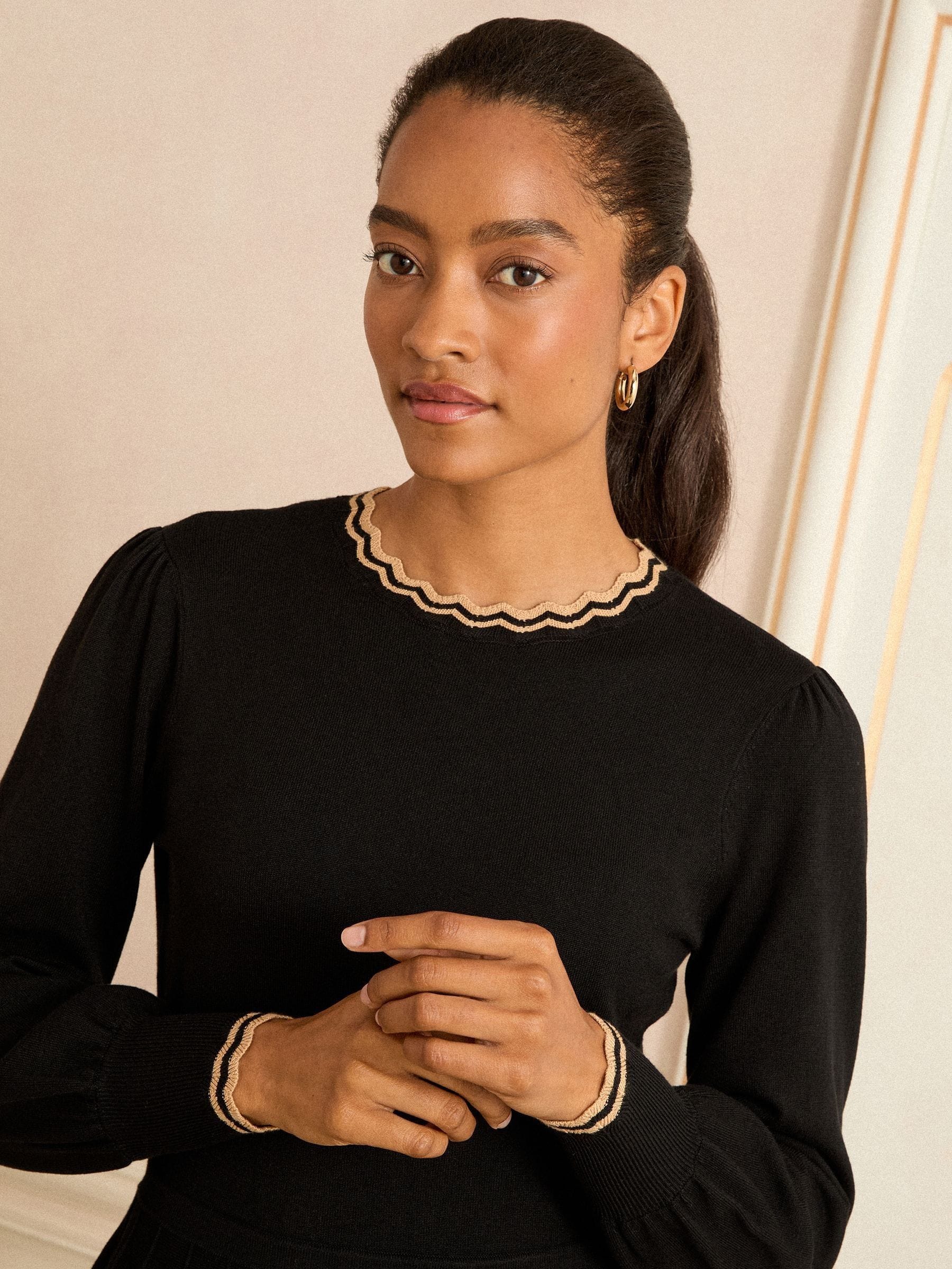 Love & Roses Black Scallop Neck Knitted Dress