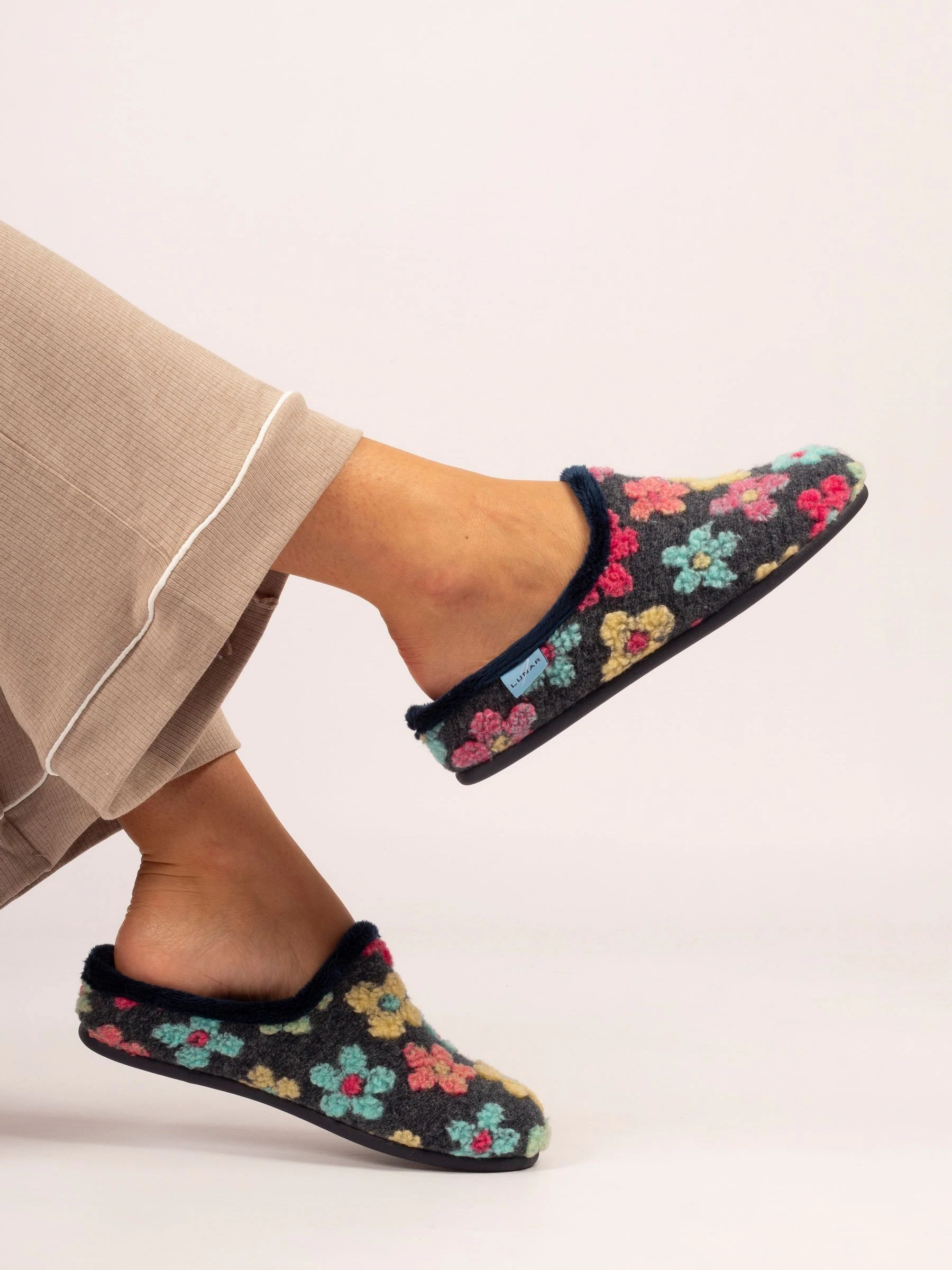 Lunar Blue Dolly Flower Mule Slippers