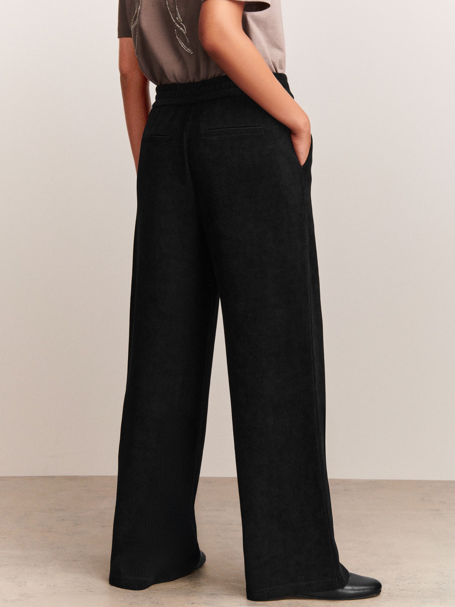 Black Wide Leg Soft Cord Trousers