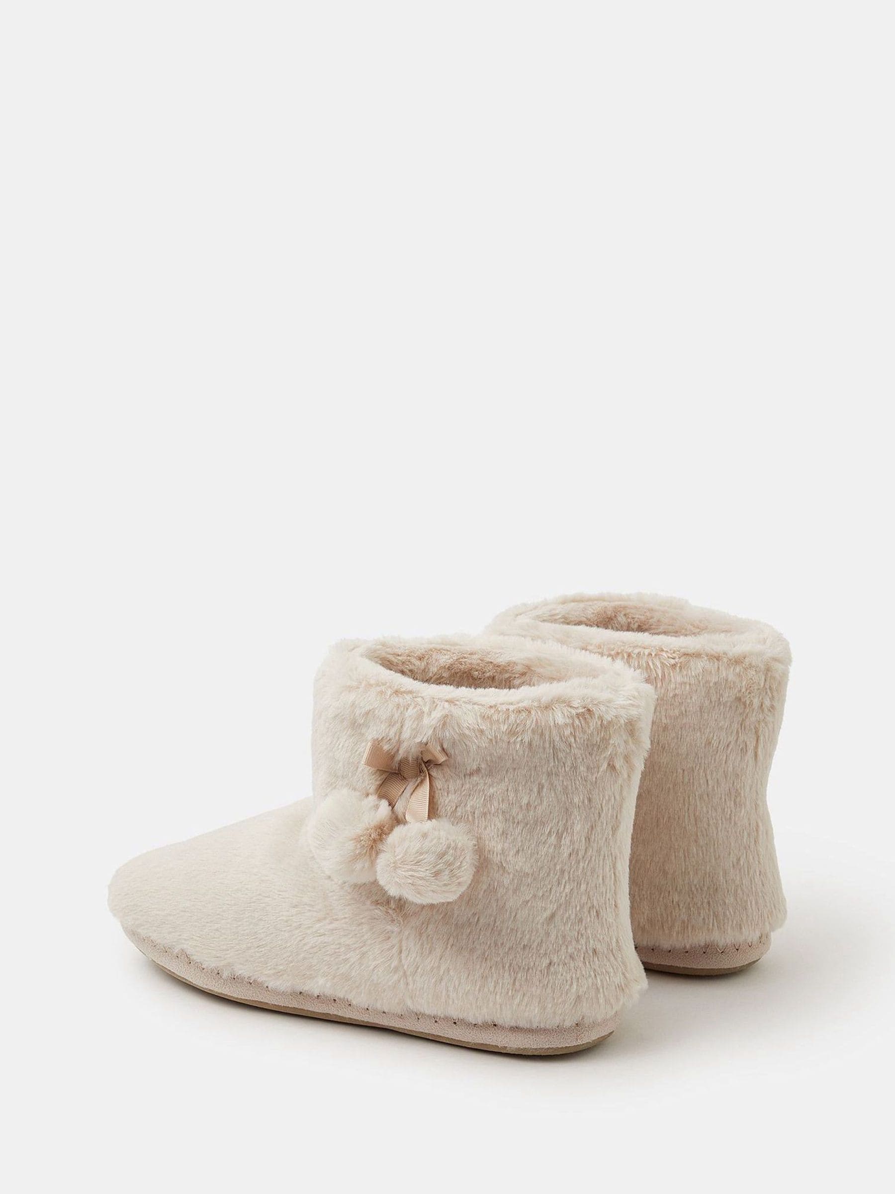 Accessorize Cream Super Soft Pom Pom Slipper Boots