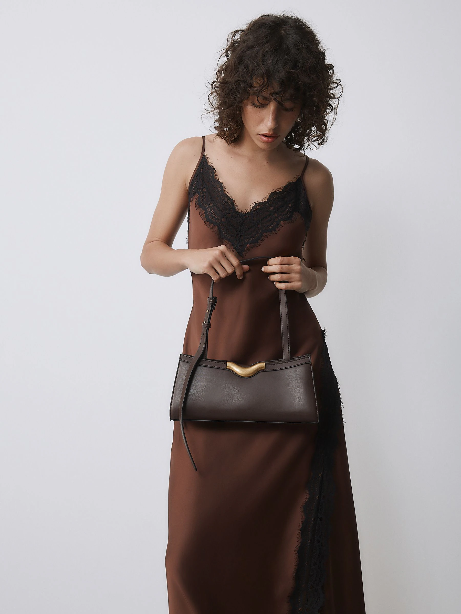 Chocolate Brown Hardware Detail Shoulder Bag