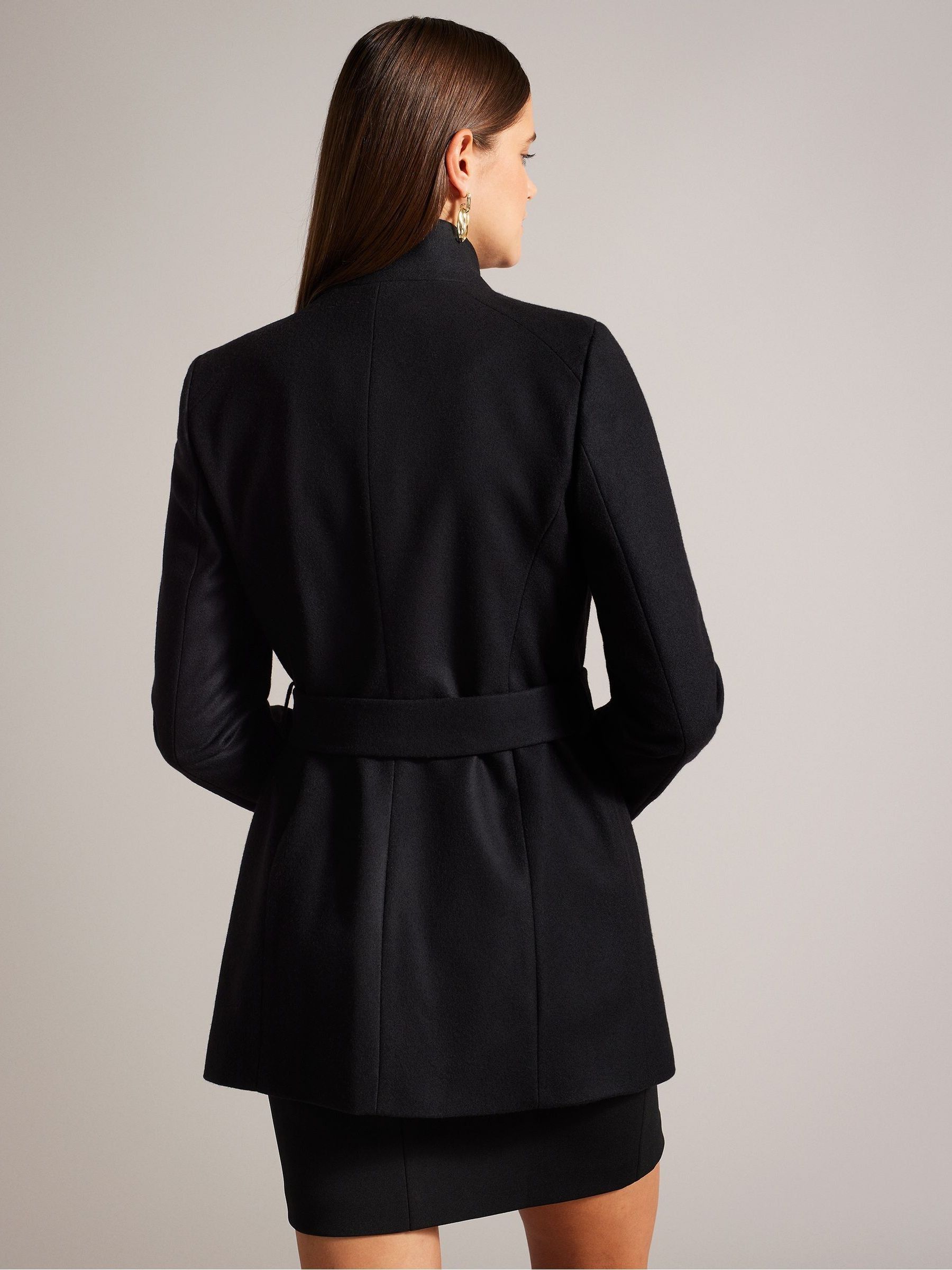 Ted Baker Black Rosess Short Belted Wool Wrap Coat