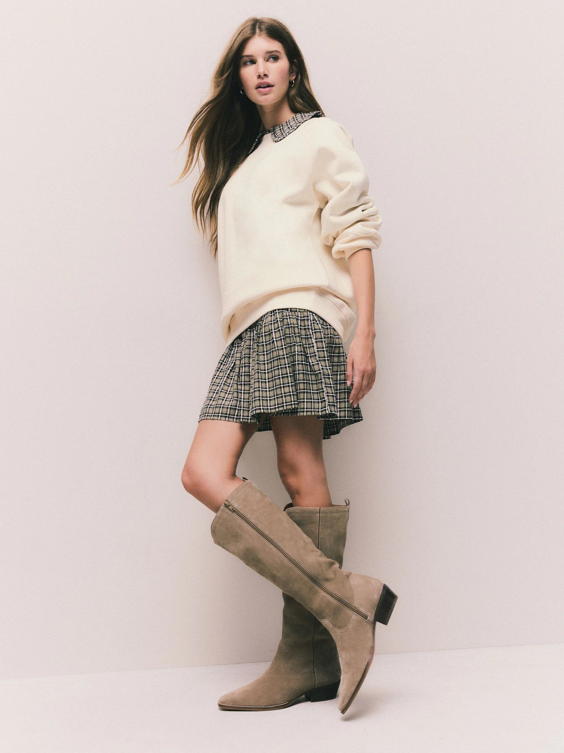 Ecru Off White Relaxed Fit Heavyweight Longline Crew Neck Sweatshirt