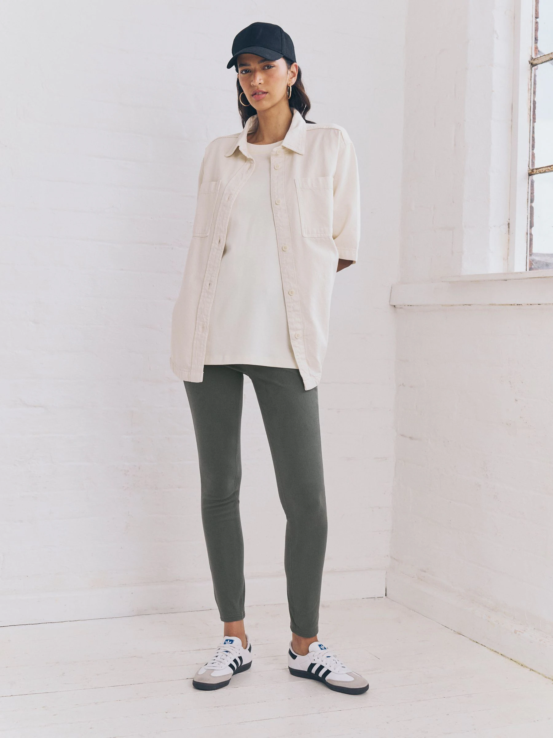 Grey Full Length Jersey Denim Leggings