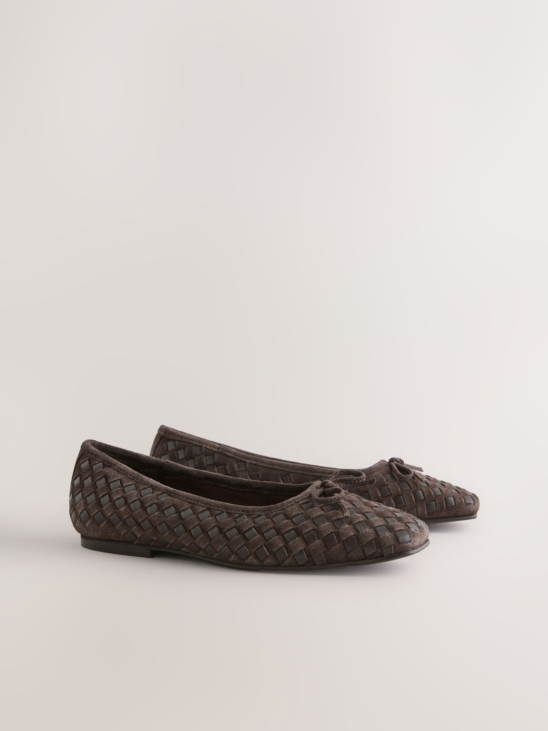Chocolate Brown Forever Comfort® Leather Weave Ballet Flats