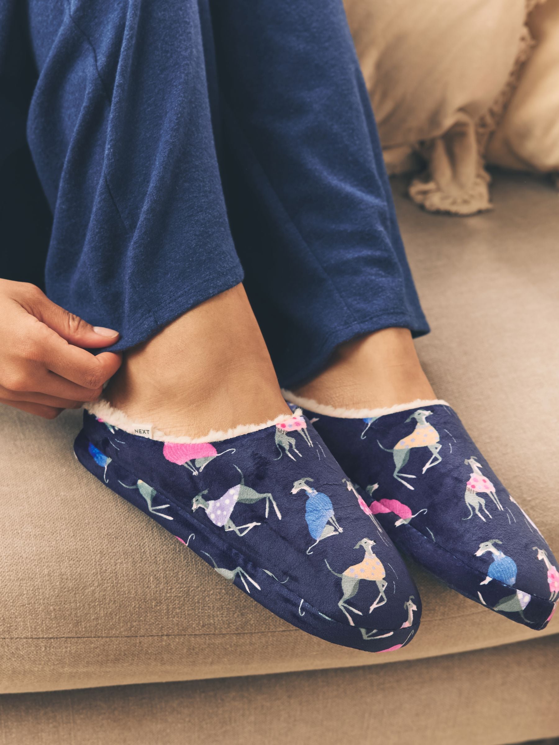 Navy Whippet Mule Slippers