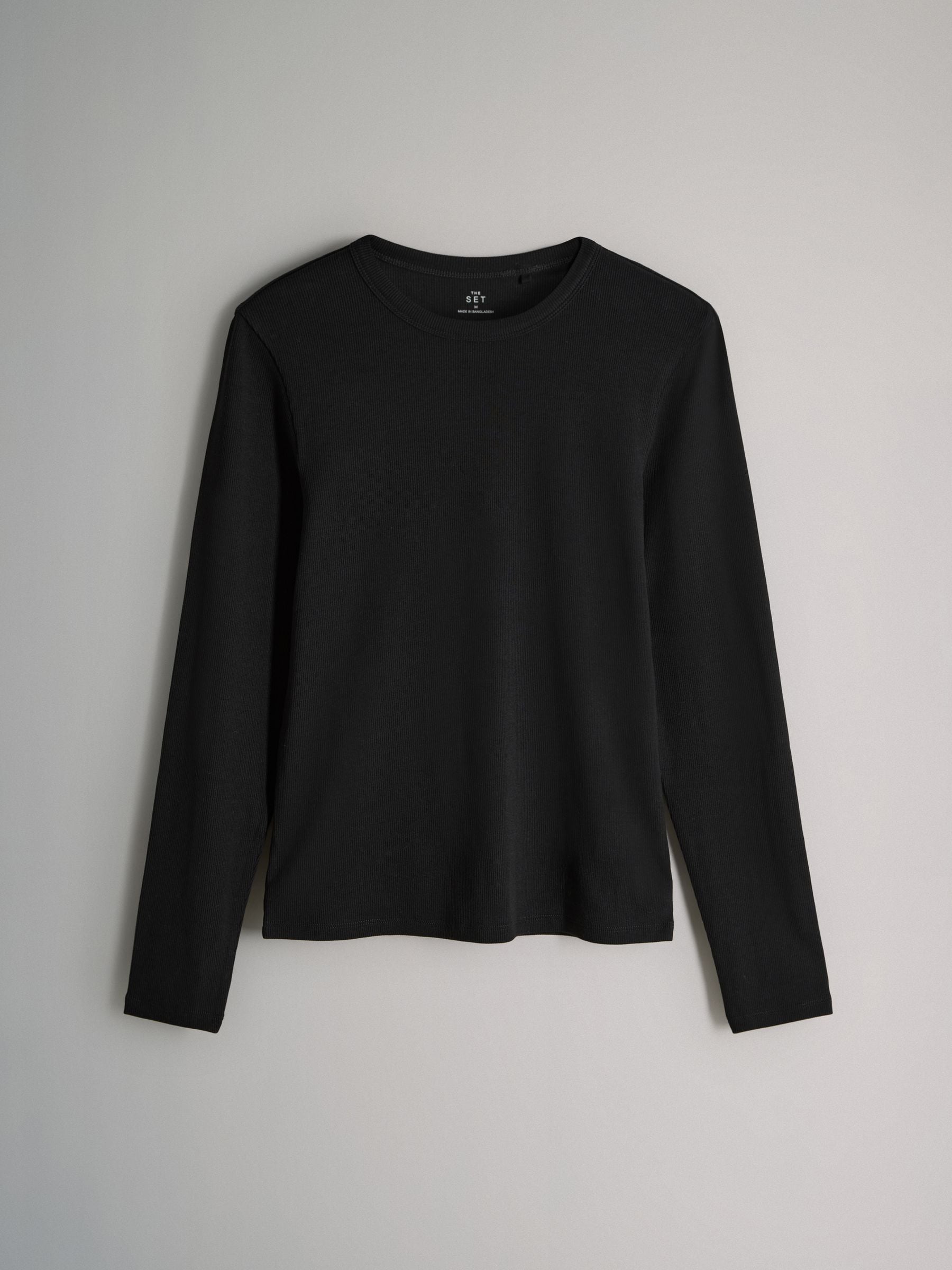 The Set 7 Pack Long Sleeve Ribbed T-Shirts Black/White/Grey Marl/Charcoal/Brown/Taupe Brown