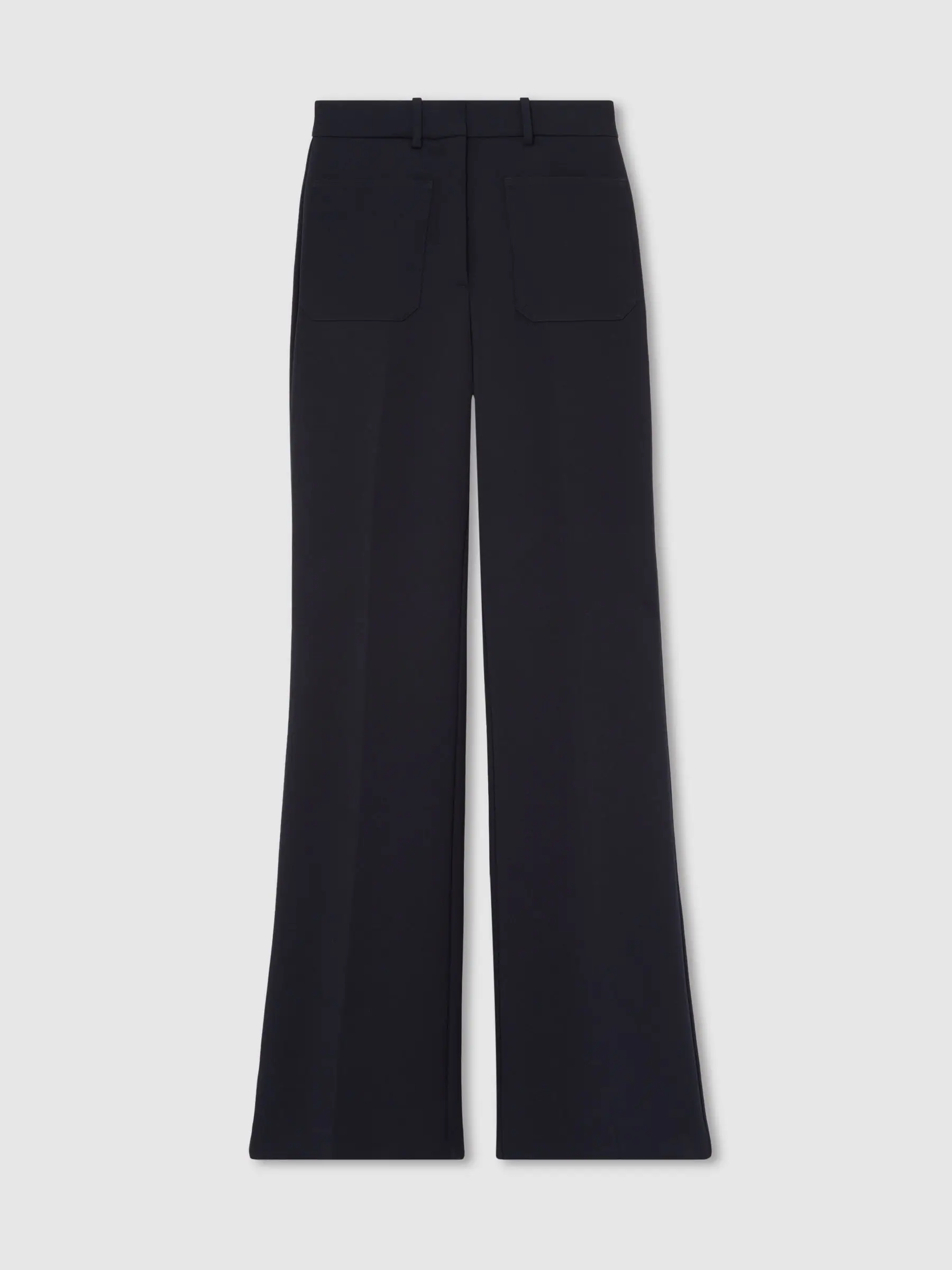 Reiss Navy Priya Twill High-Rise Flared Trousers