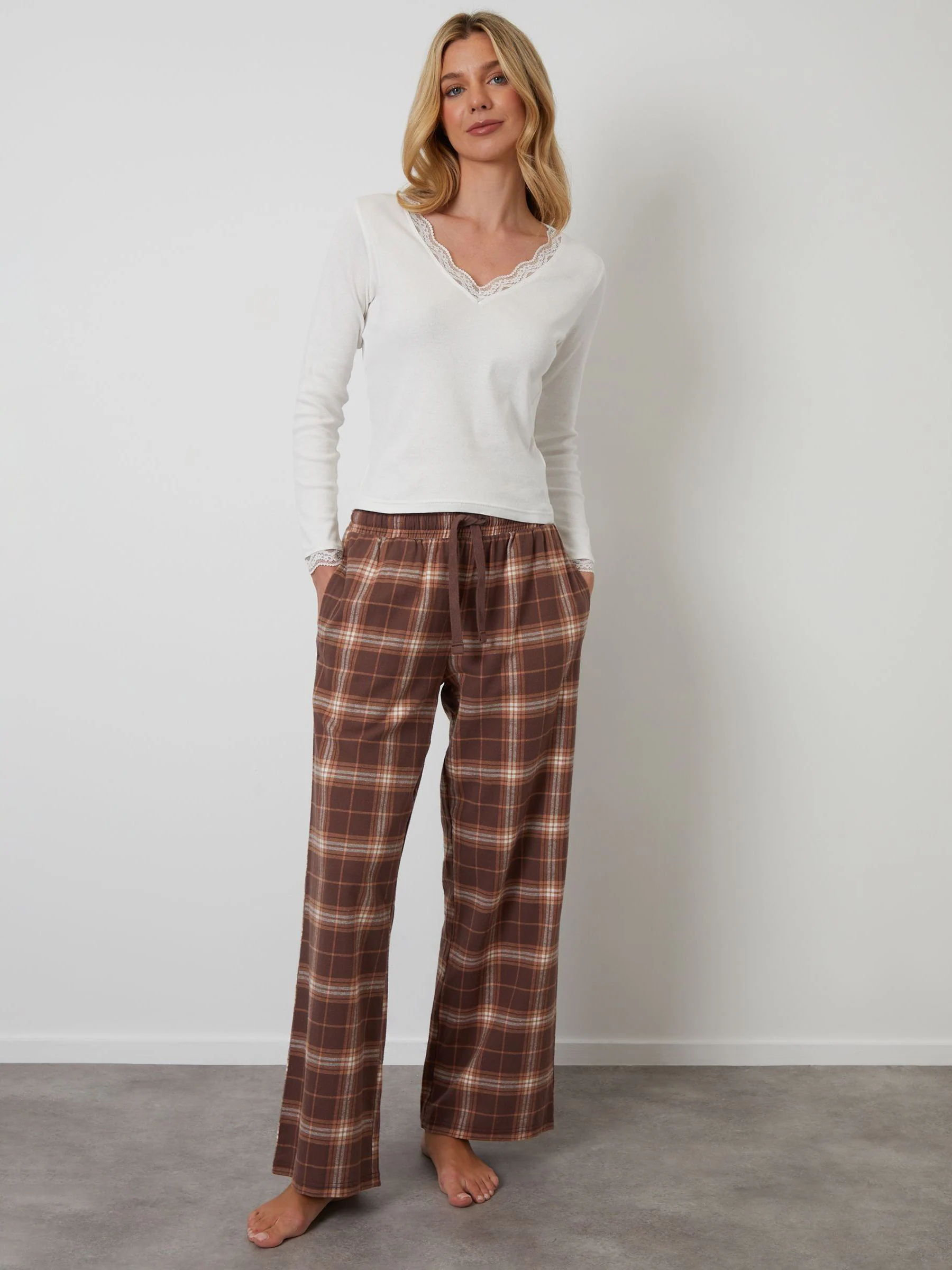 Threadbare Brown Cotton Long Sleeve Pyjamas Set