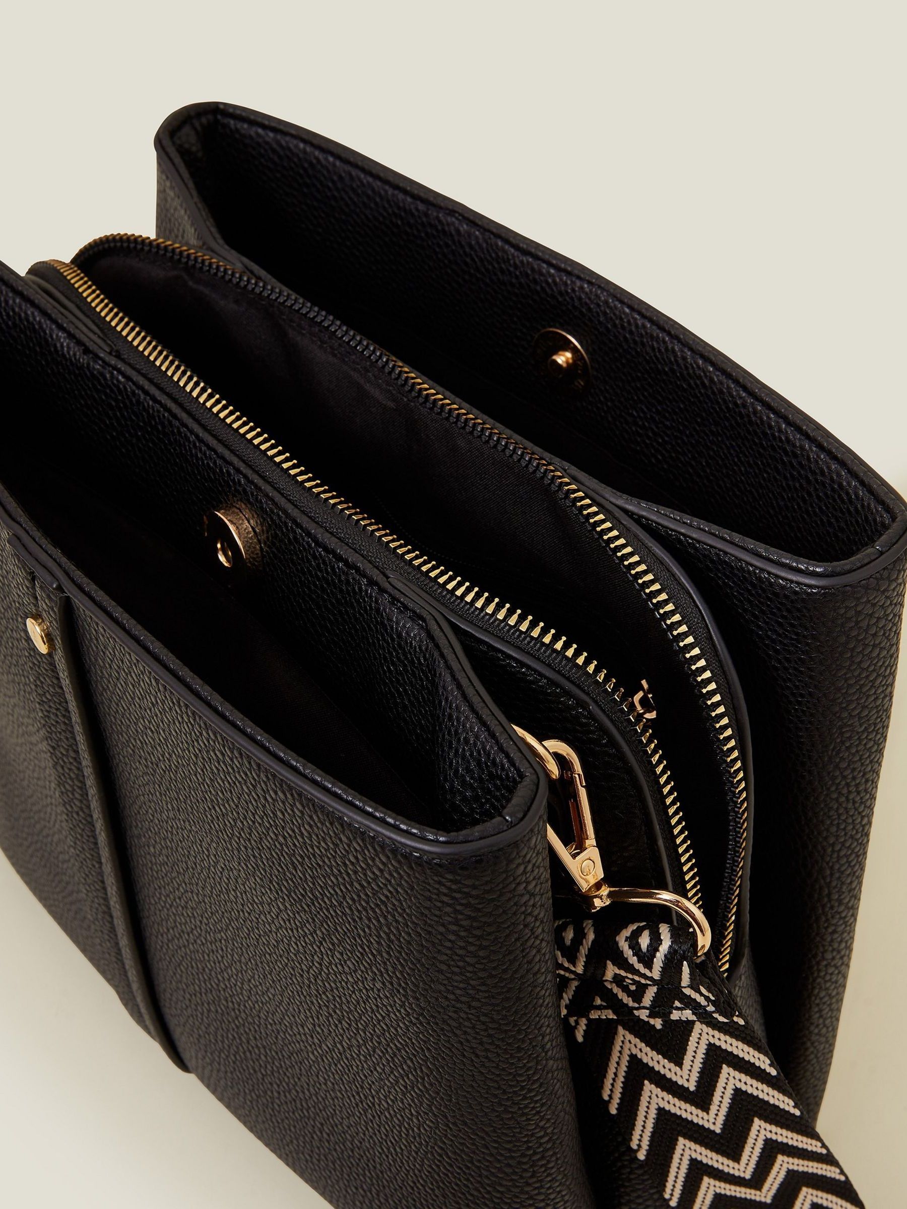 Accessorize Black Faux Leather Webbing Strap Cross-Body Bag