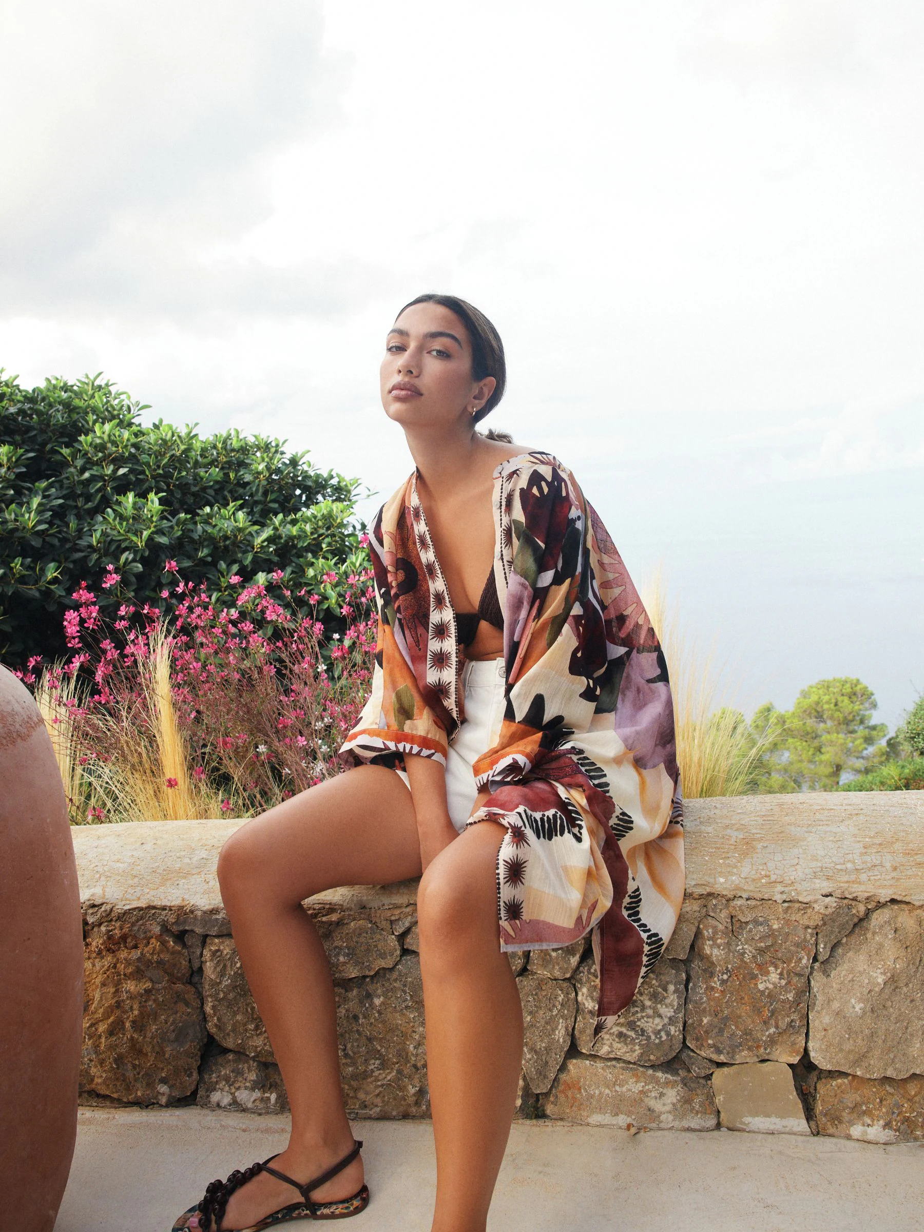 Marrakesh Scenic Printed Overhead Cover-Up Kaftan Shirt