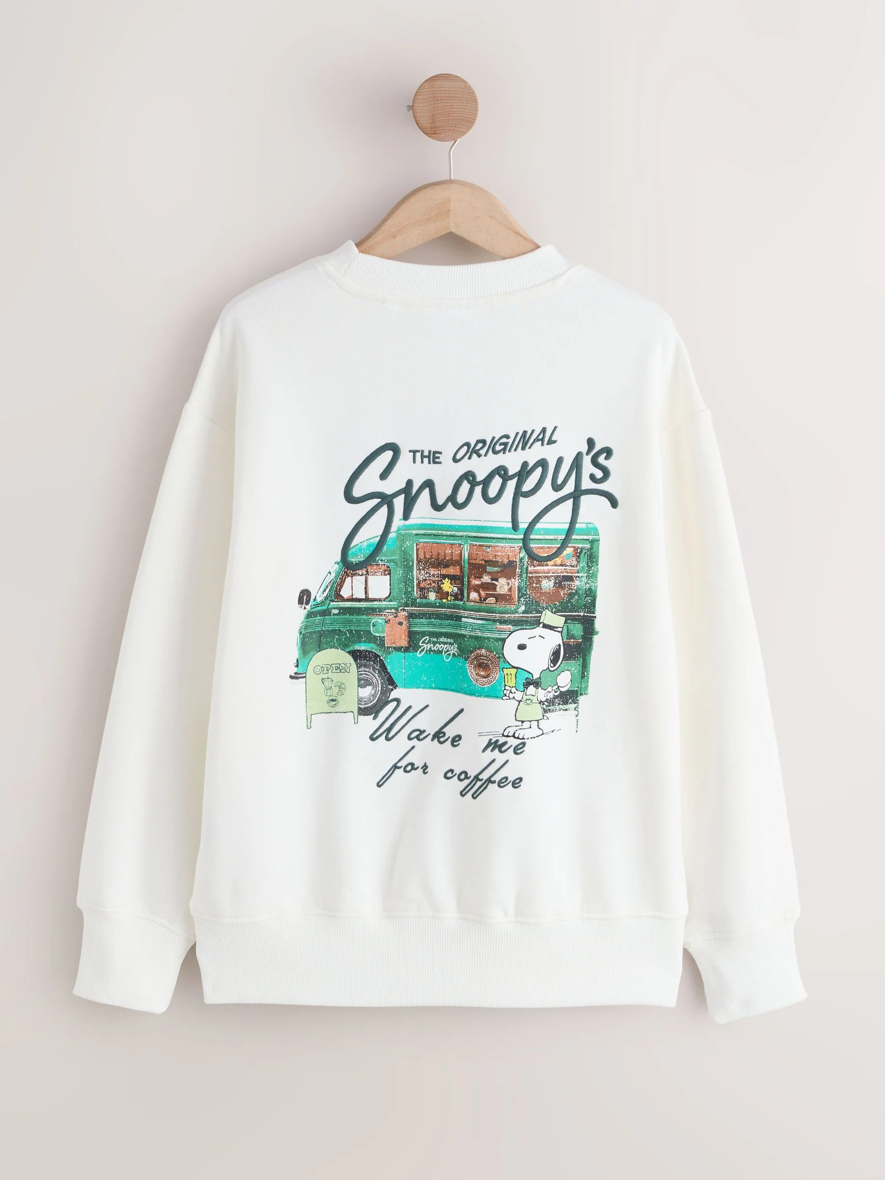 Ecru Snoopy Coffee Shop Graphic Long Sleeve Sweat Top