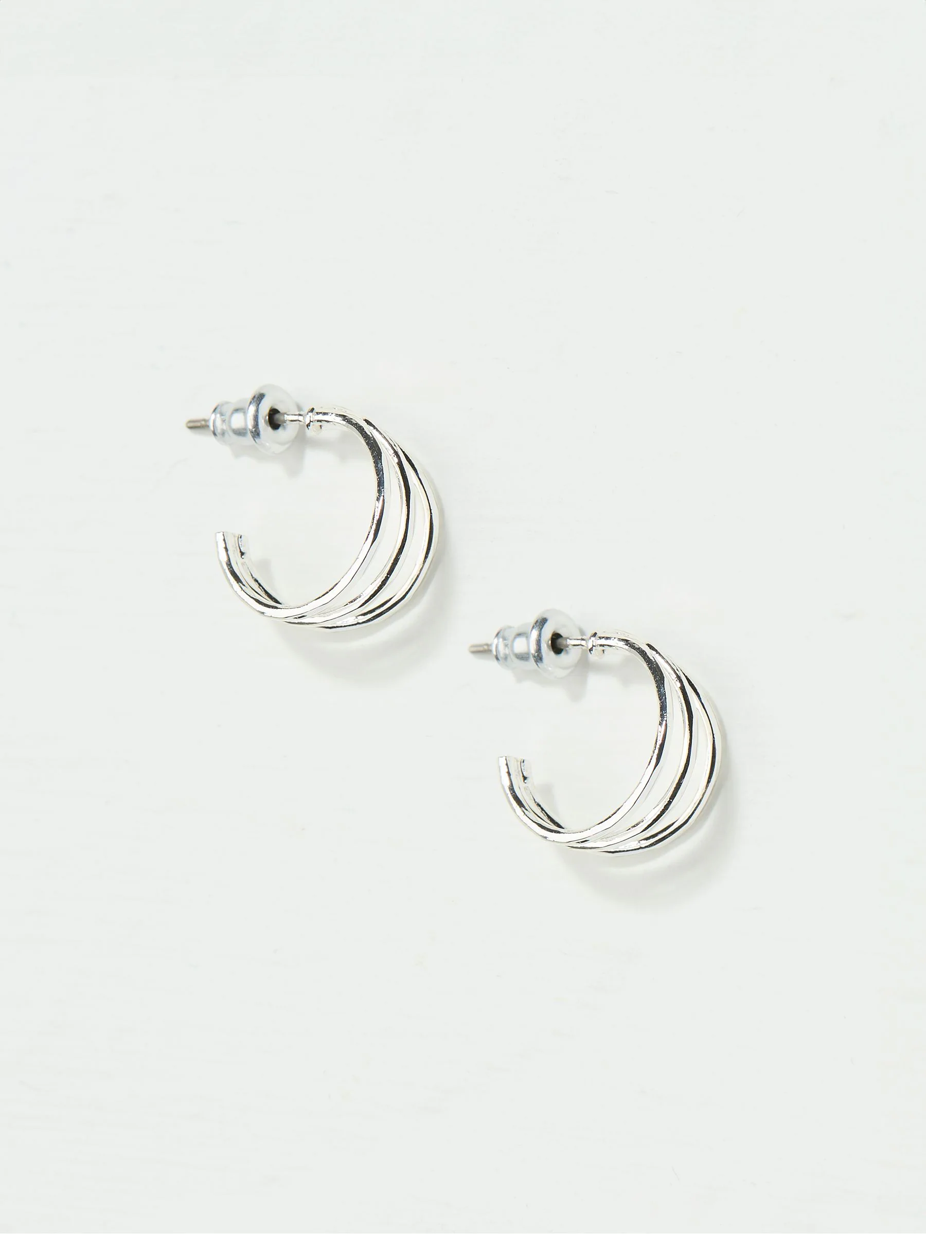 FatFace Silver Tone Triple Strand Hoop Earrings