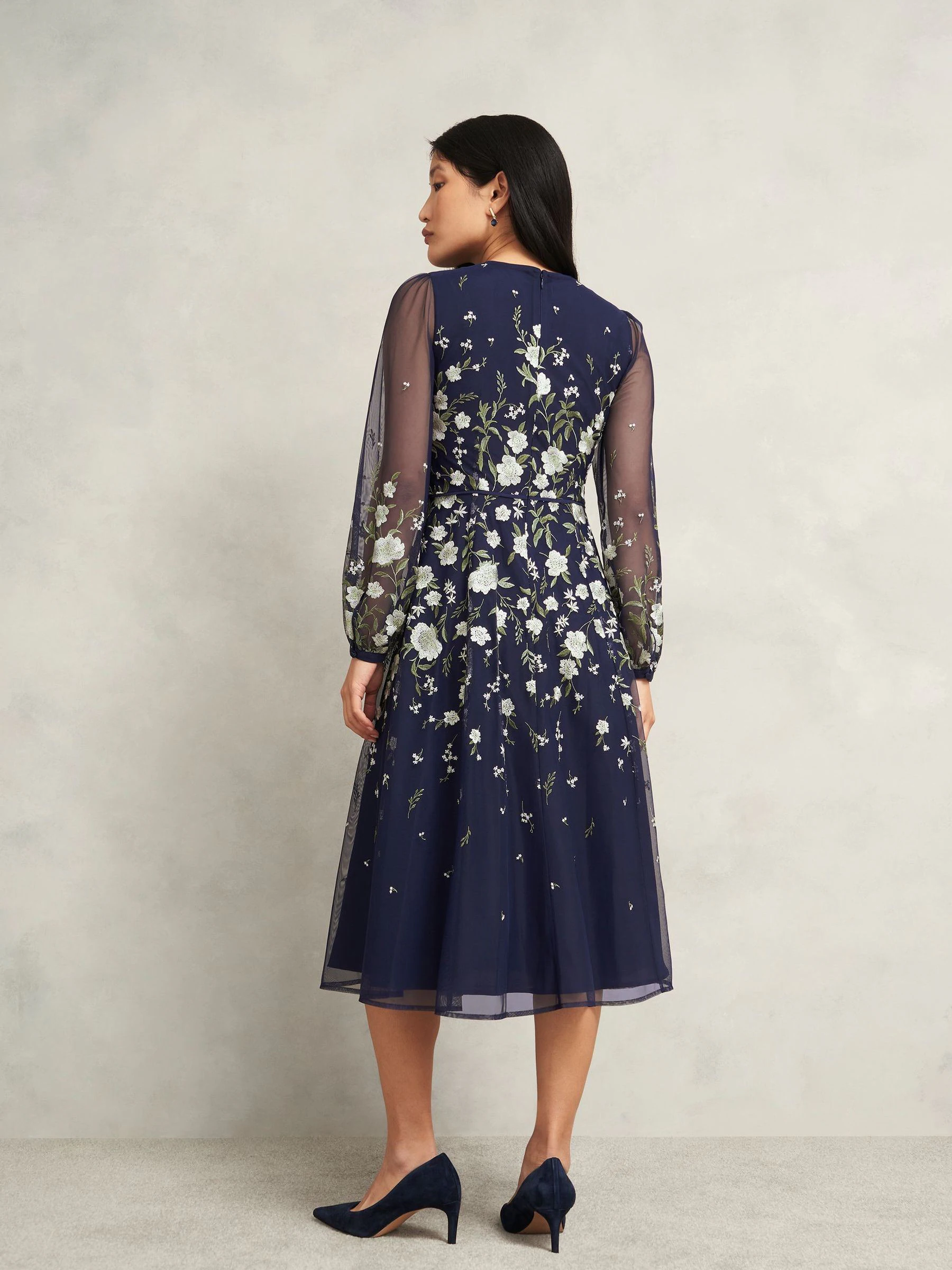 Hobbs Blue Petite Lois Embroidered Dress