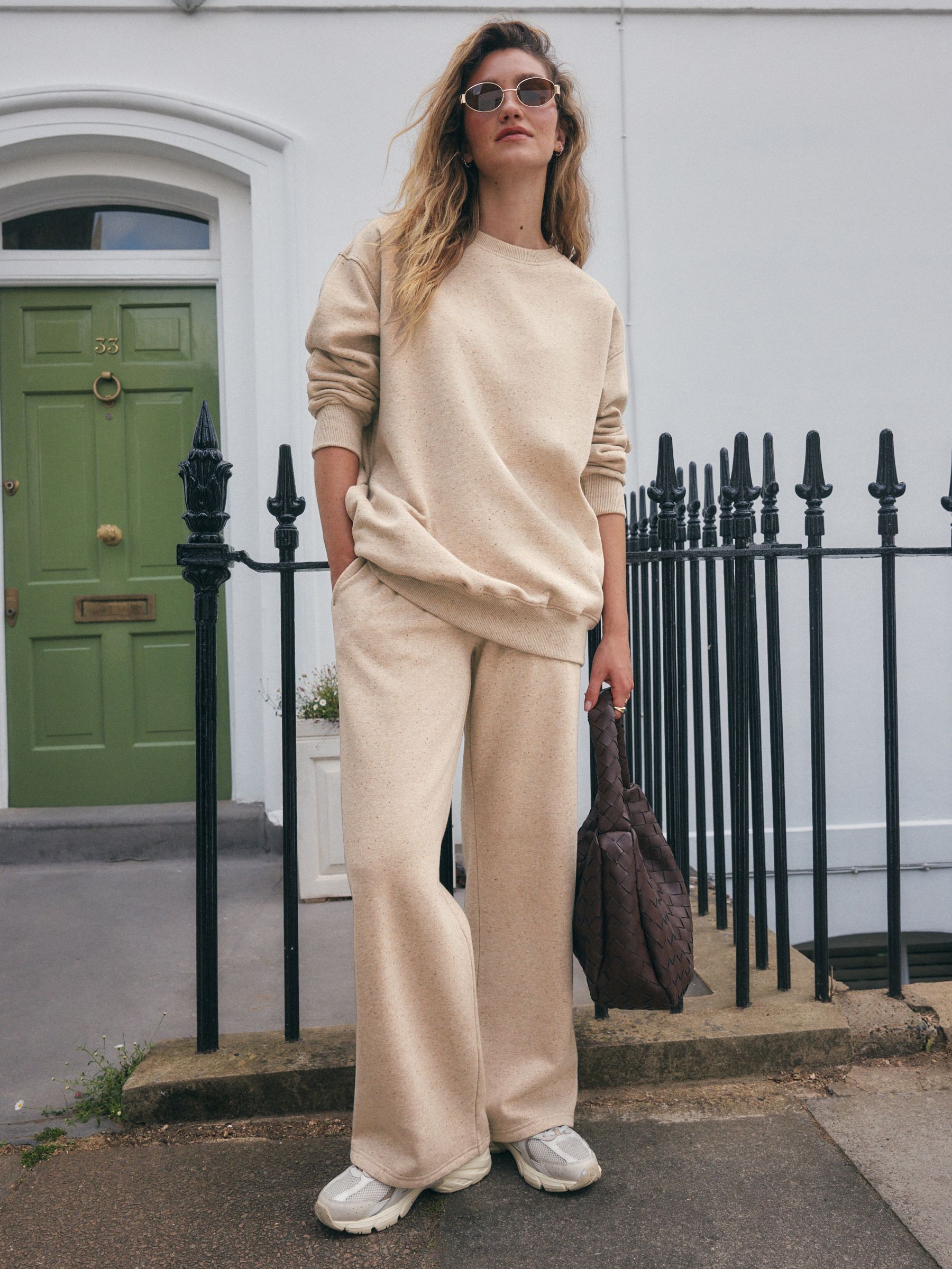 Neutral Neppy Textured Essential Wide Leg Jersey Joggers