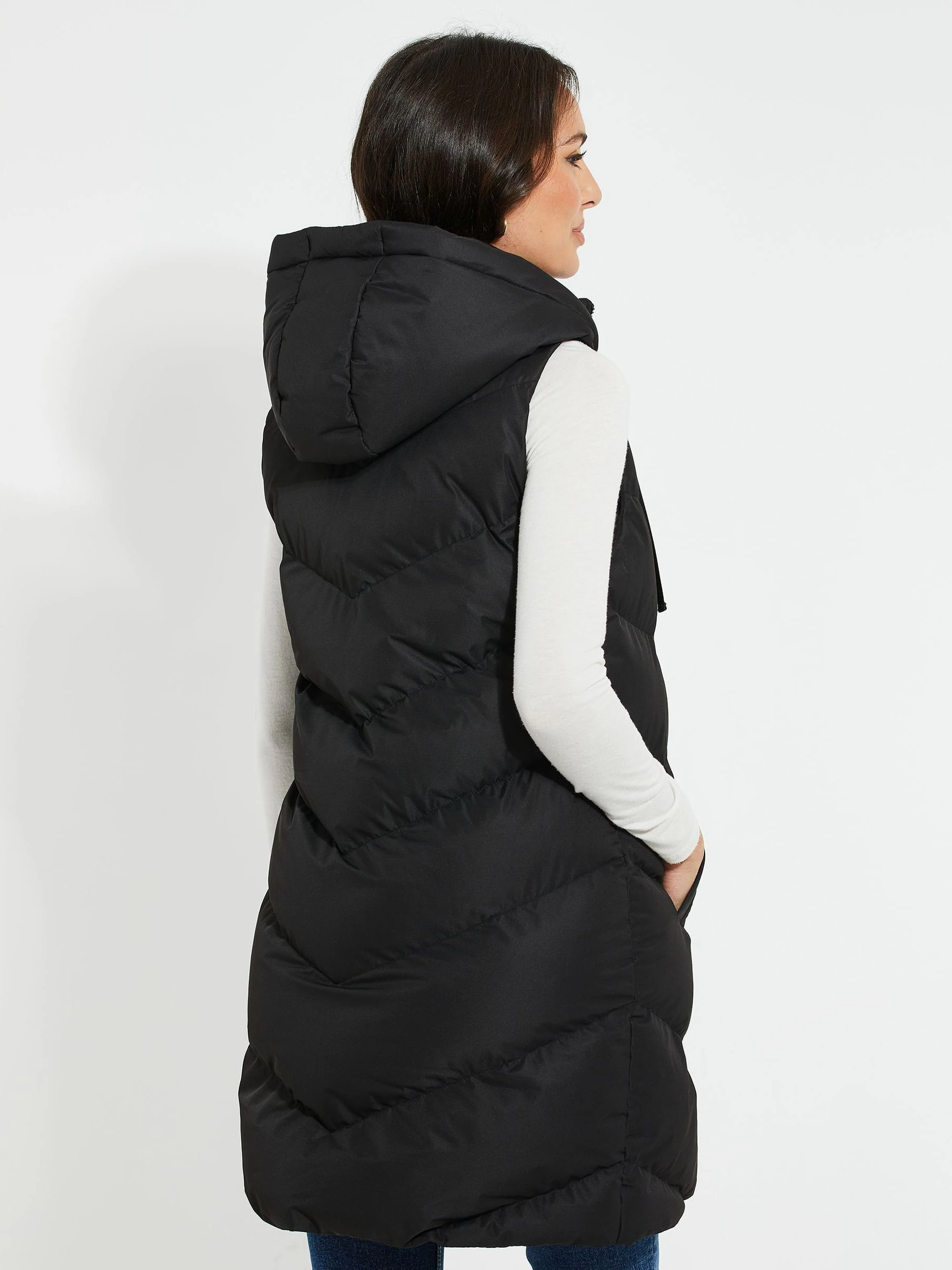 Threadbare Black Curve Longline Padded Gilet
