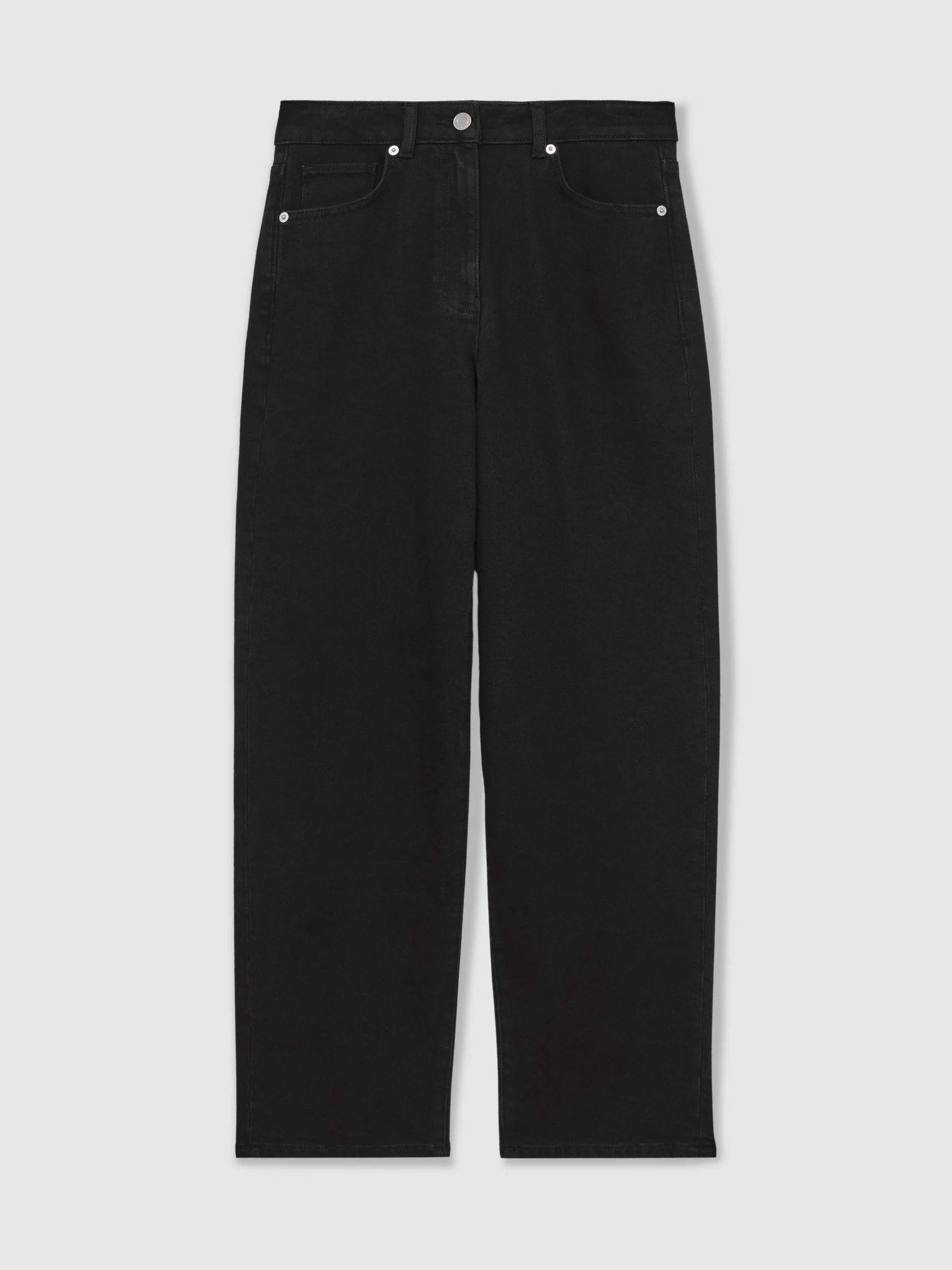 Reiss Black Selin Petite Mid-Rise Straight-Leg Jeans