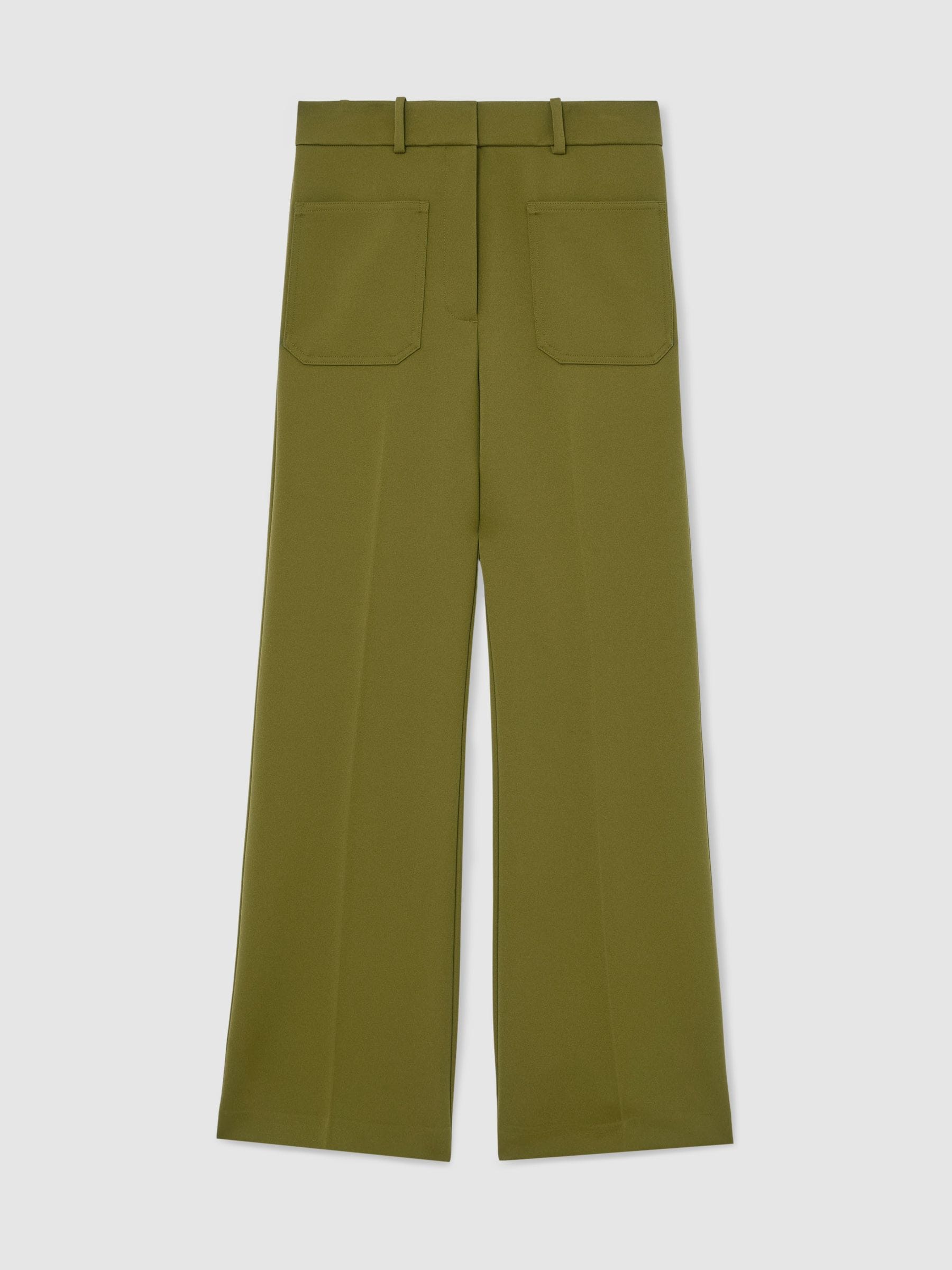 Reiss Chartreuse Green Priya Petite Twill High-Rise Flared Trousers