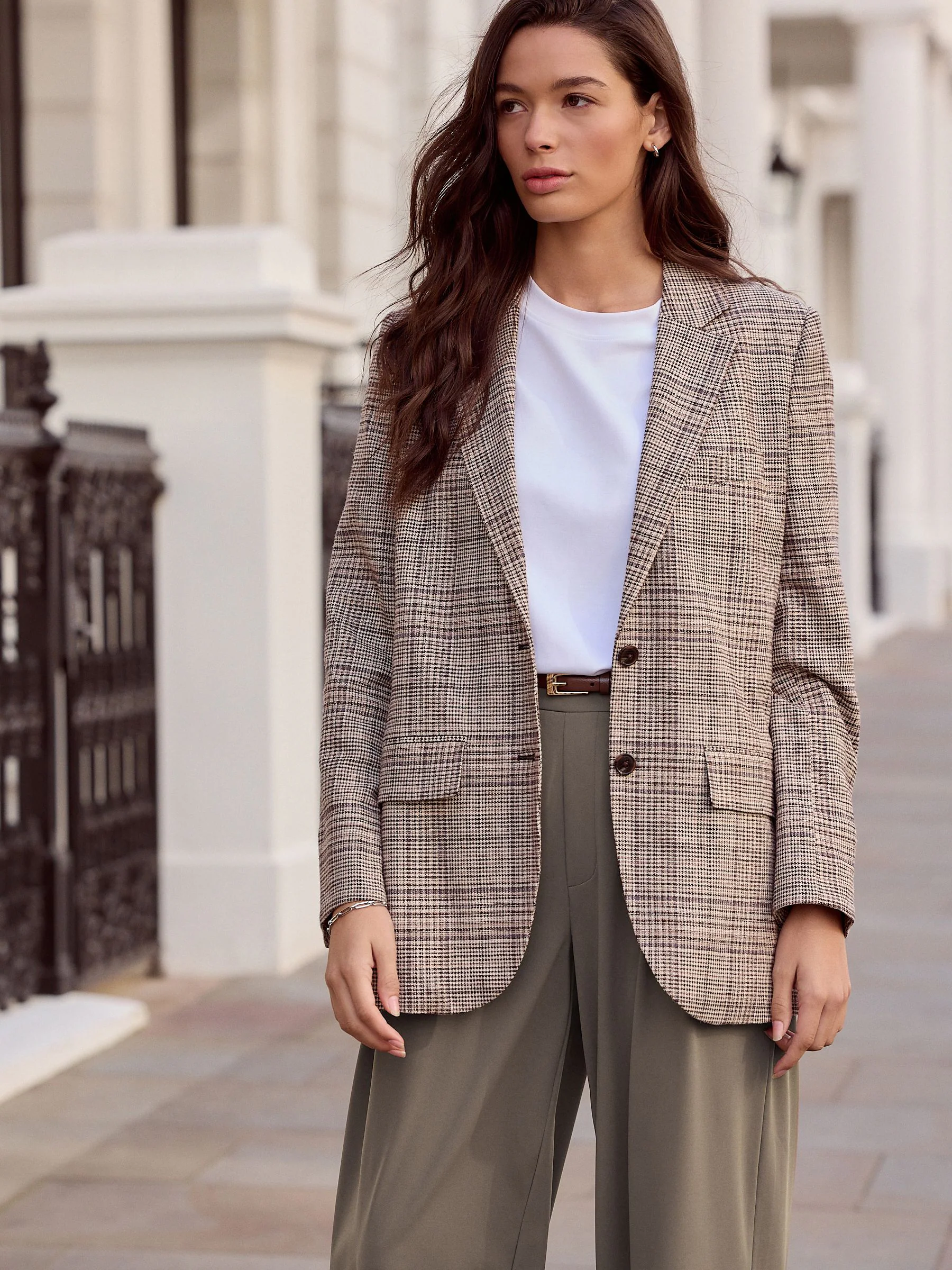 Brown N. Premium Check Linen Rich Single Breasted Blazer