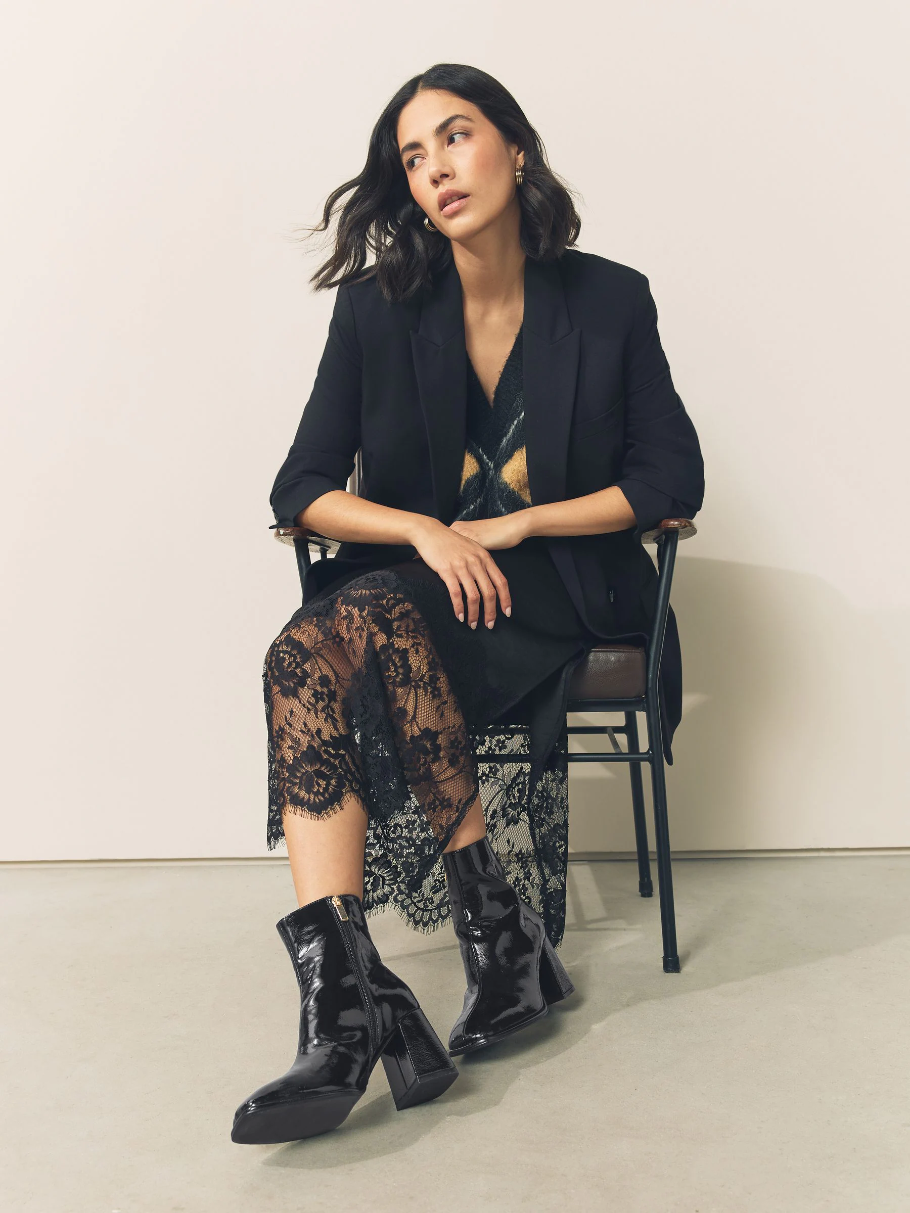 Black Patent Forever Comfort® Square Toe Block Heel Ankle Boots