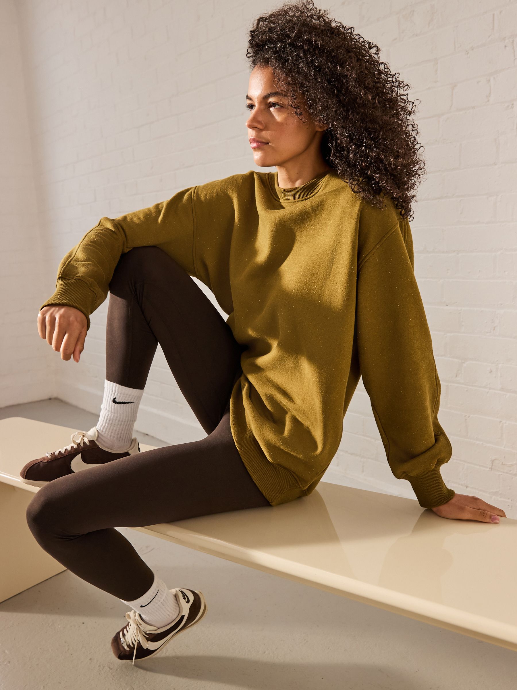 Olive Green Relaxed Fit Essentials Longline Sweatshirt with Pockets