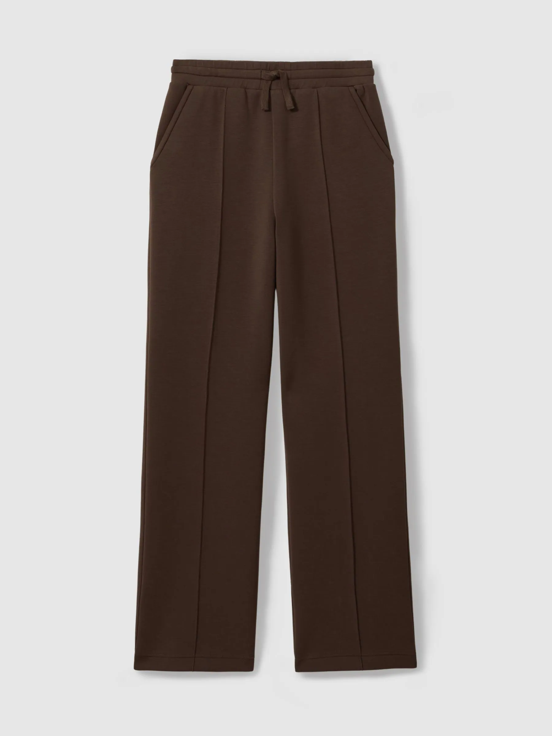 Reiss Chocolate Bernie Premium Interlock Wide-Leg Joggers