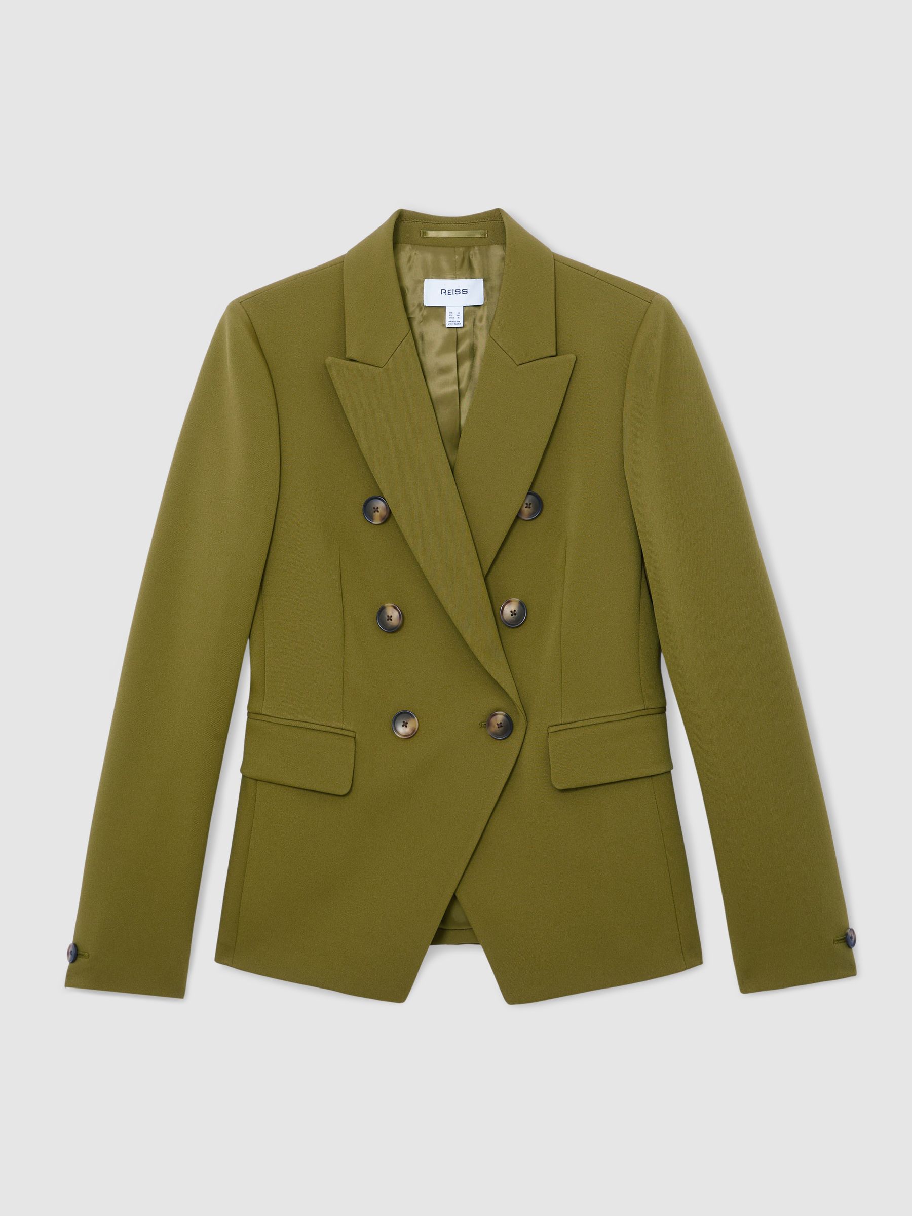 Reiss Chartreuse Green Priya Twill Double-Breasted Blazer
