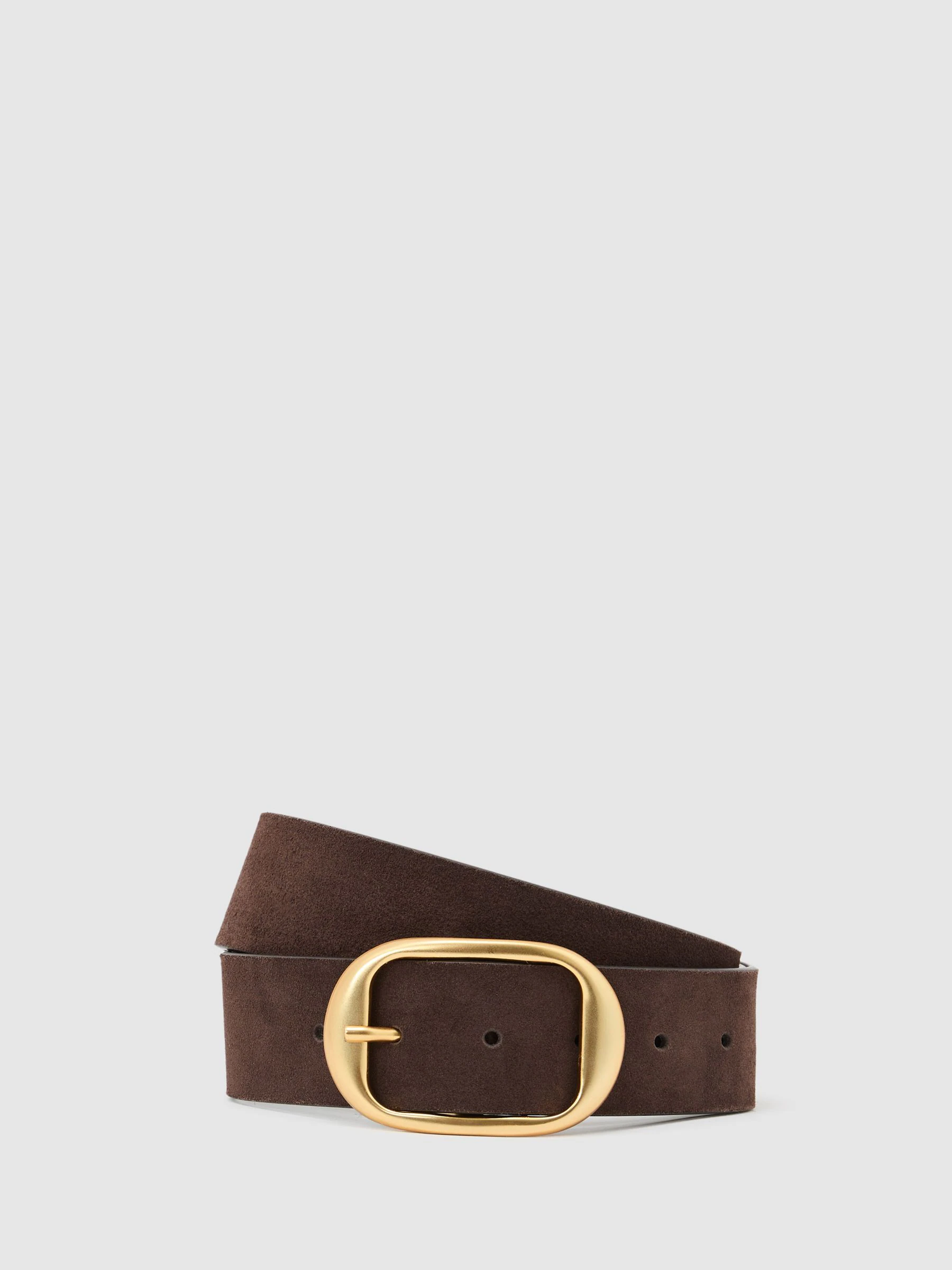 Reiss Chocolate Athena Suede Oval-Buckle Belt