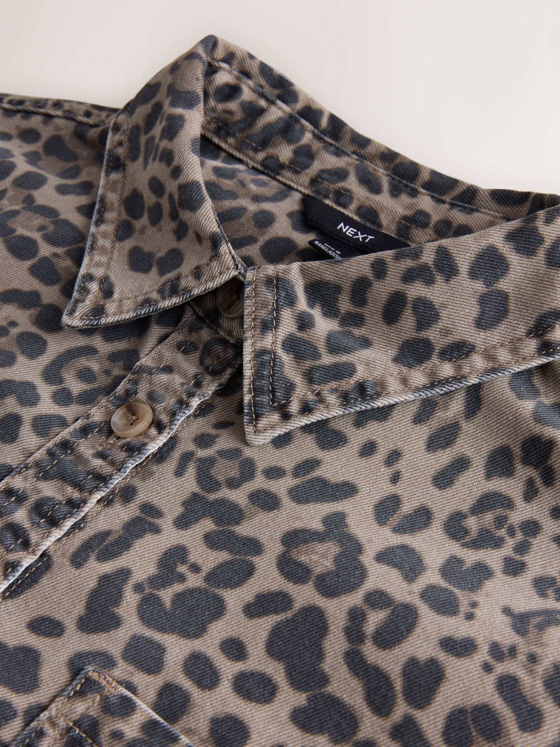 Leopard Print Oversize Denim Shirt